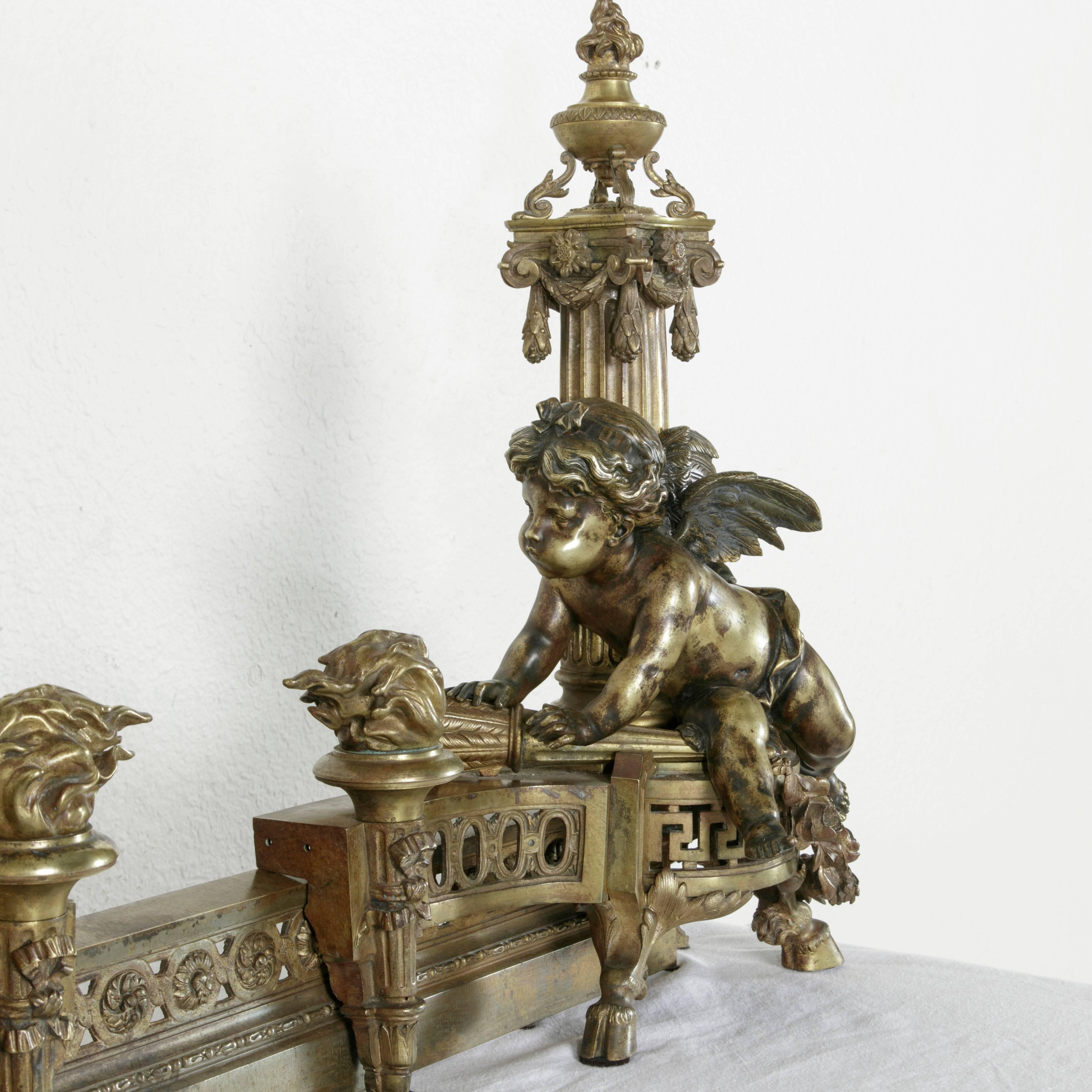 Exceptional Early 19th Century French Bronze Fireplace Fender and Putti Andirons 4
