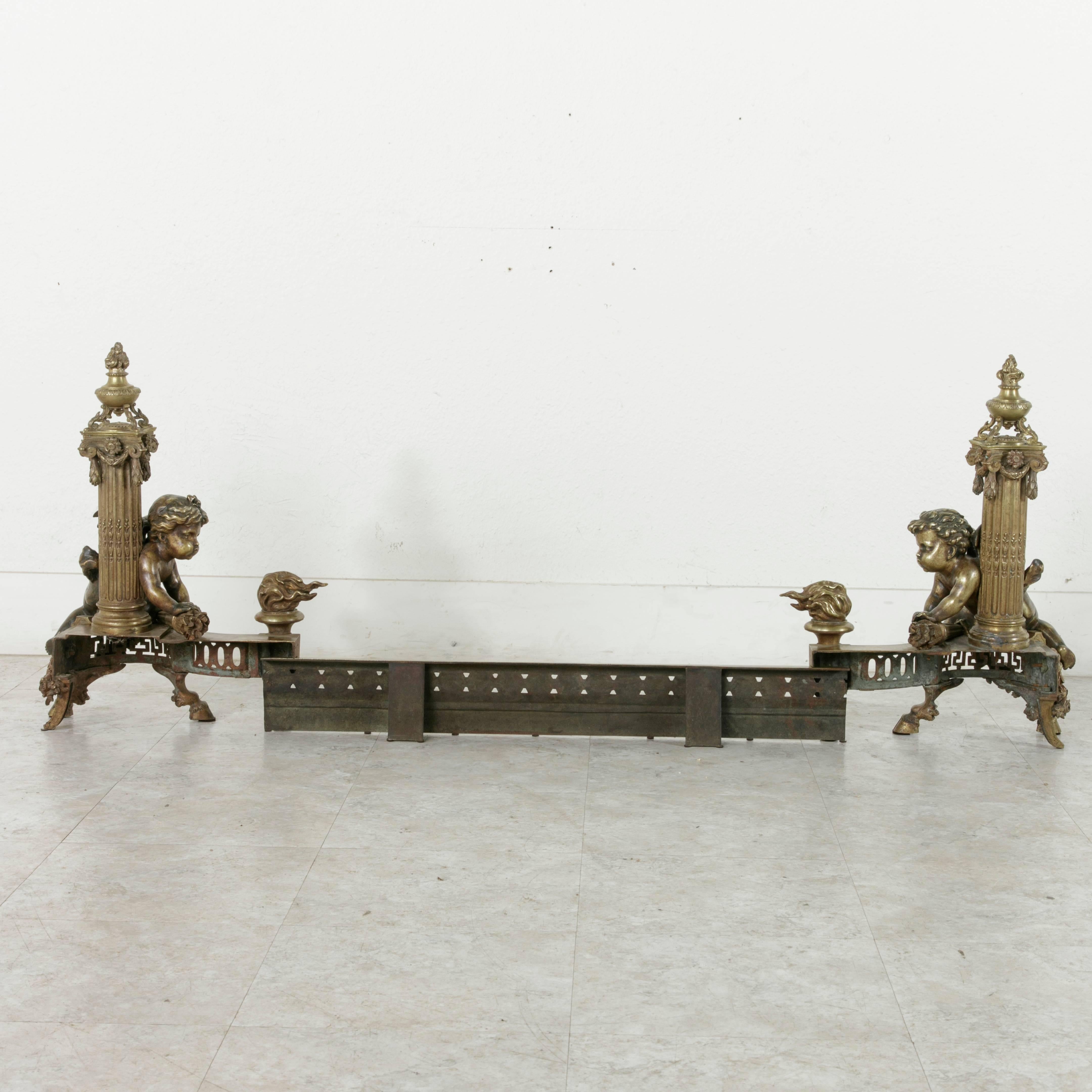 Exceptional Early 19th Century French Bronze Fireplace Fender and Putti Andirons 6