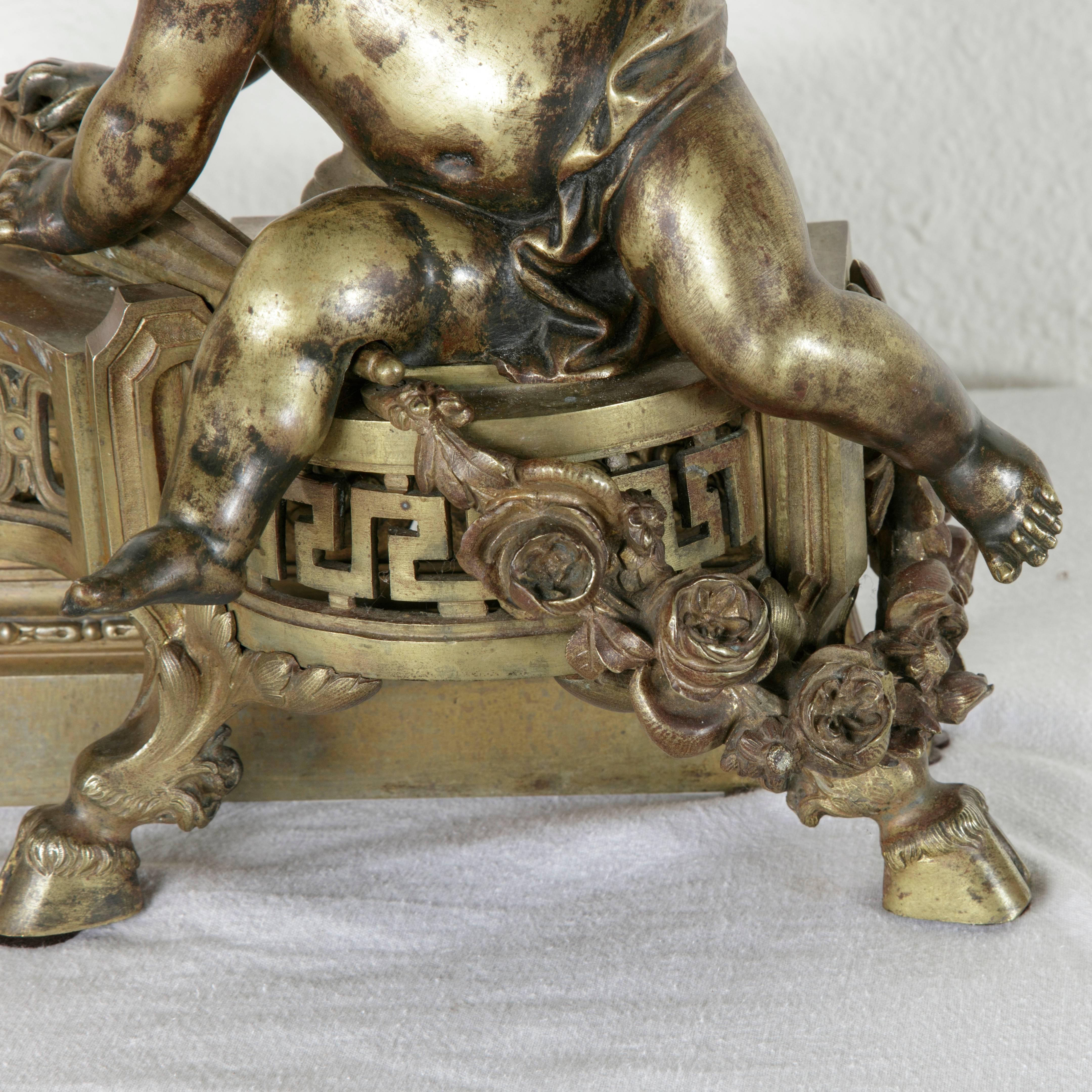 Exceptional Early 19th Century French Bronze Fireplace Fender and Putti Andirons 2