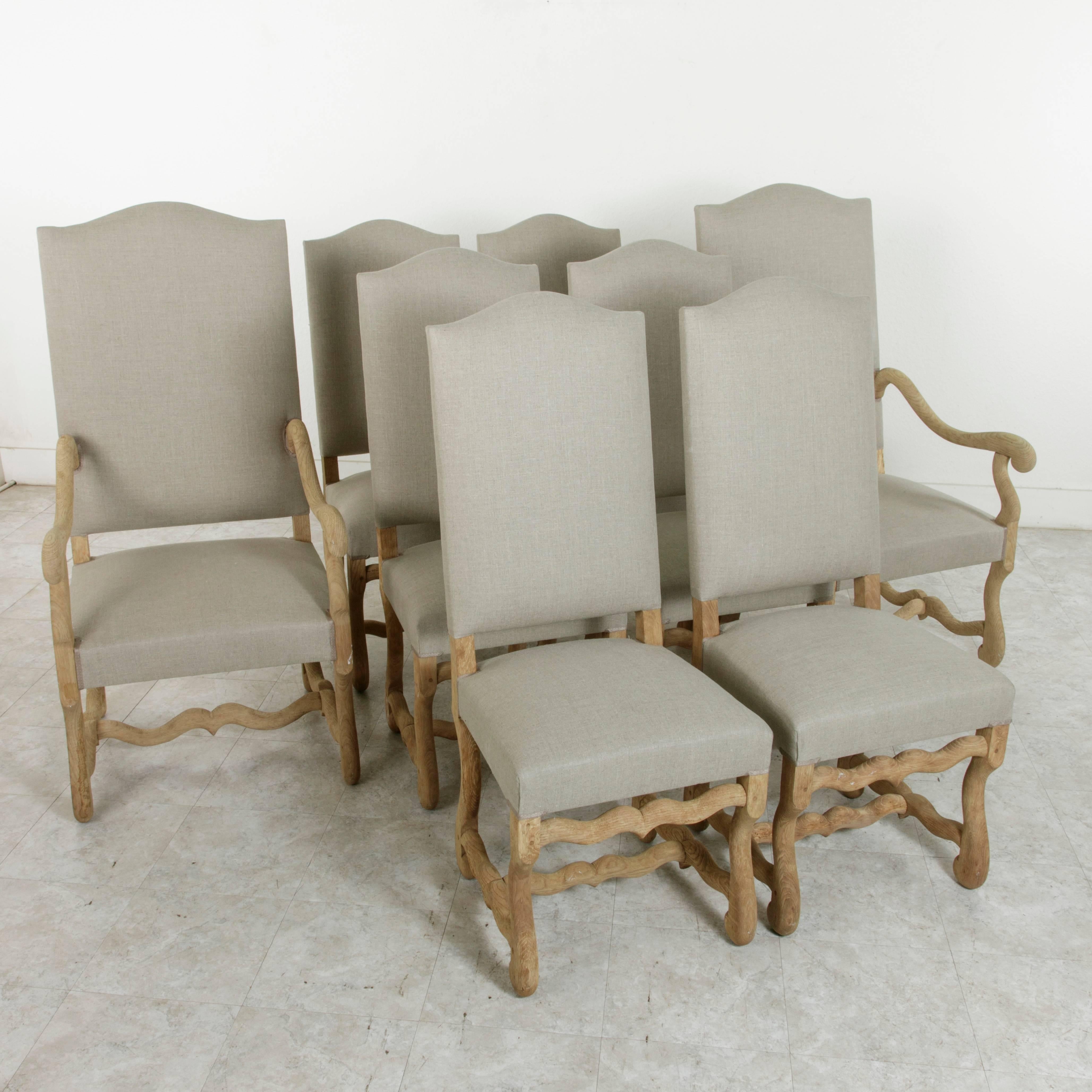 Louis XIV Mid-20th Century Set of Eight French Oak Mutton Leg Dining Chairs