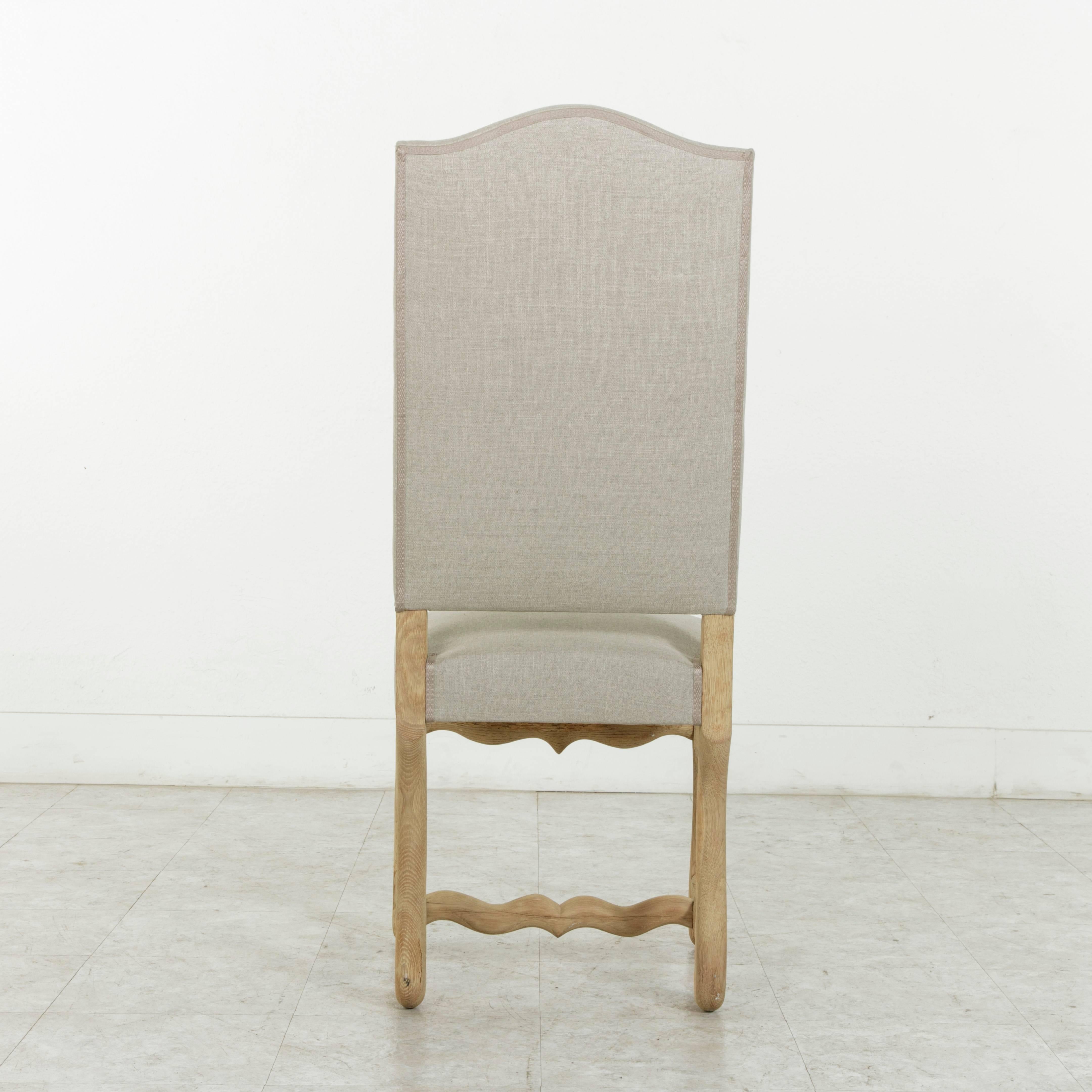 Linen Mid-20th Century Set of Eight French Oak Mutton Leg Dining Chairs