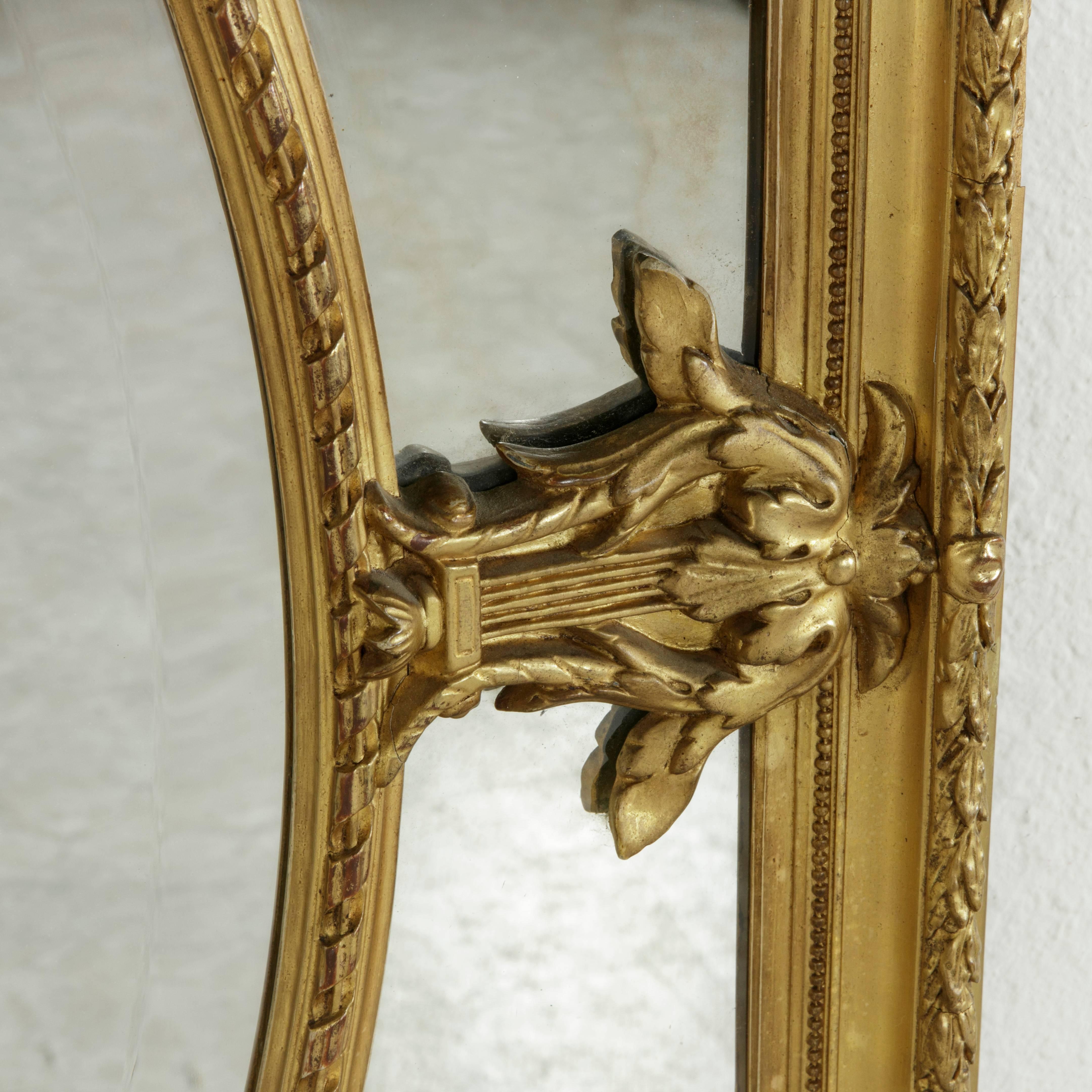 Large 19th Century Louis XVI Style Giltwood and Beveled Mirror with Inset Oval In Good Condition In Fayetteville, AR