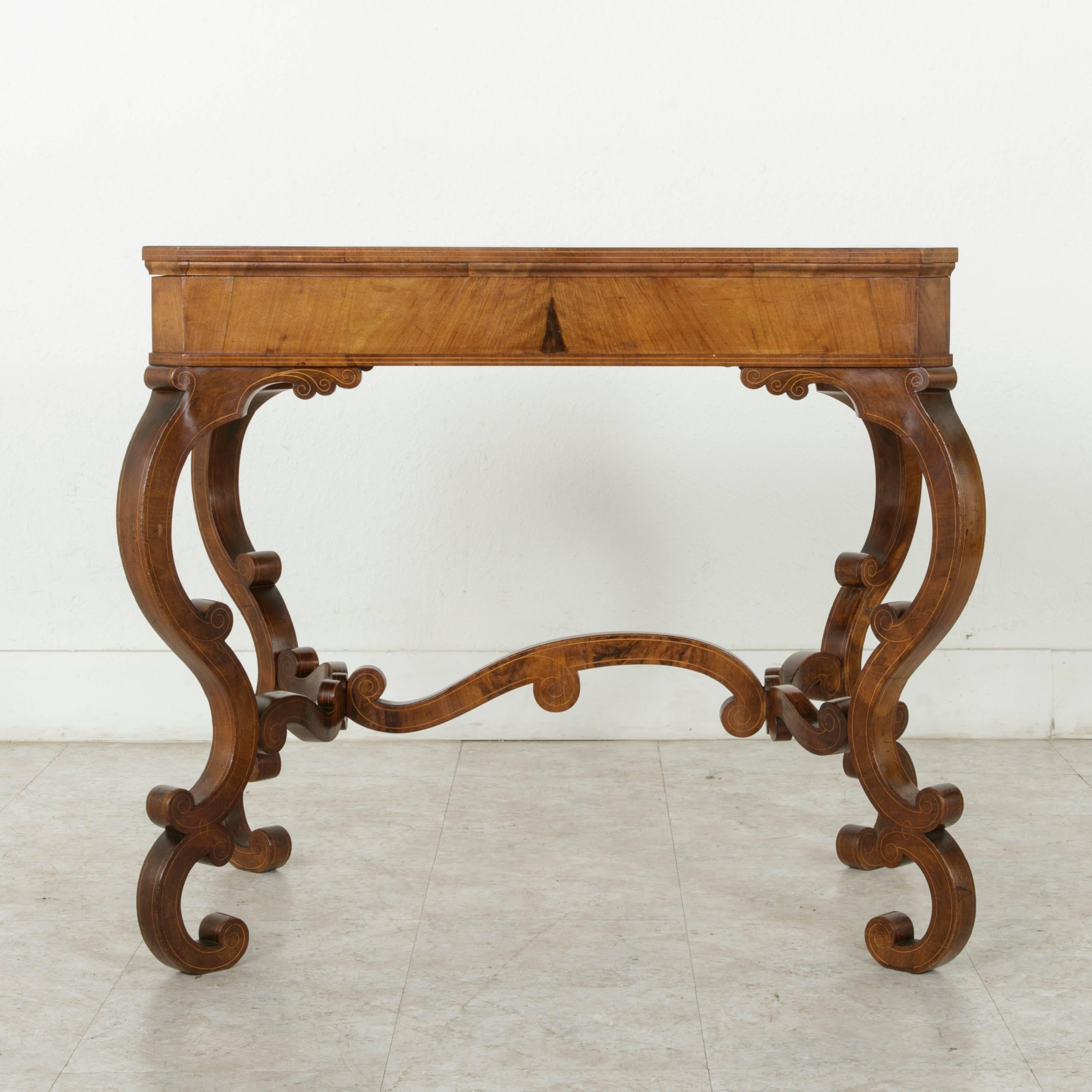 Fruitwood Rare 18th Century Italian Walnut Marquetry Money Changer's Table, Sliding Top