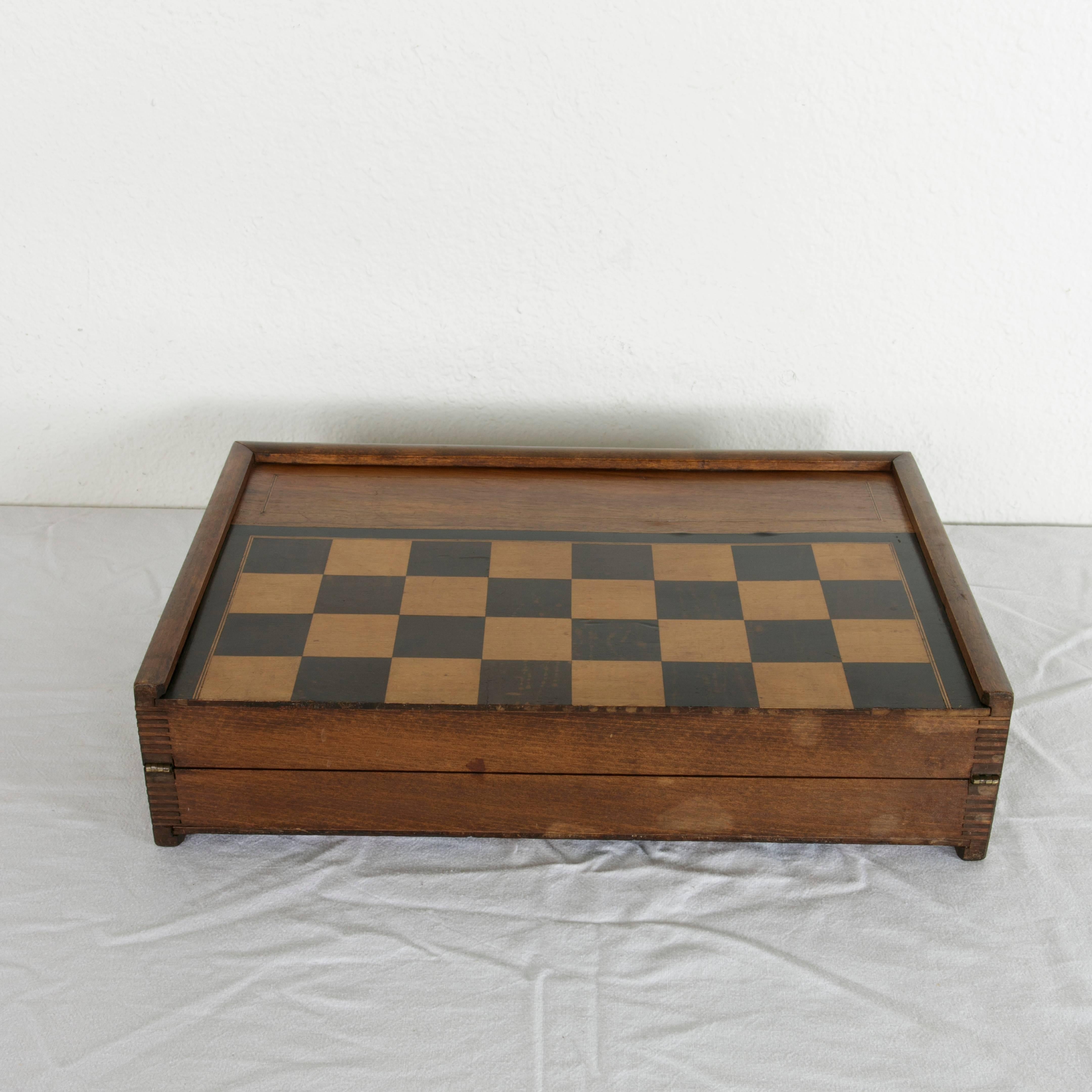 Early 20th Century Artisan-Made Parquetry Game Box or Board, Chess Checkers Backgammon, circa 1900