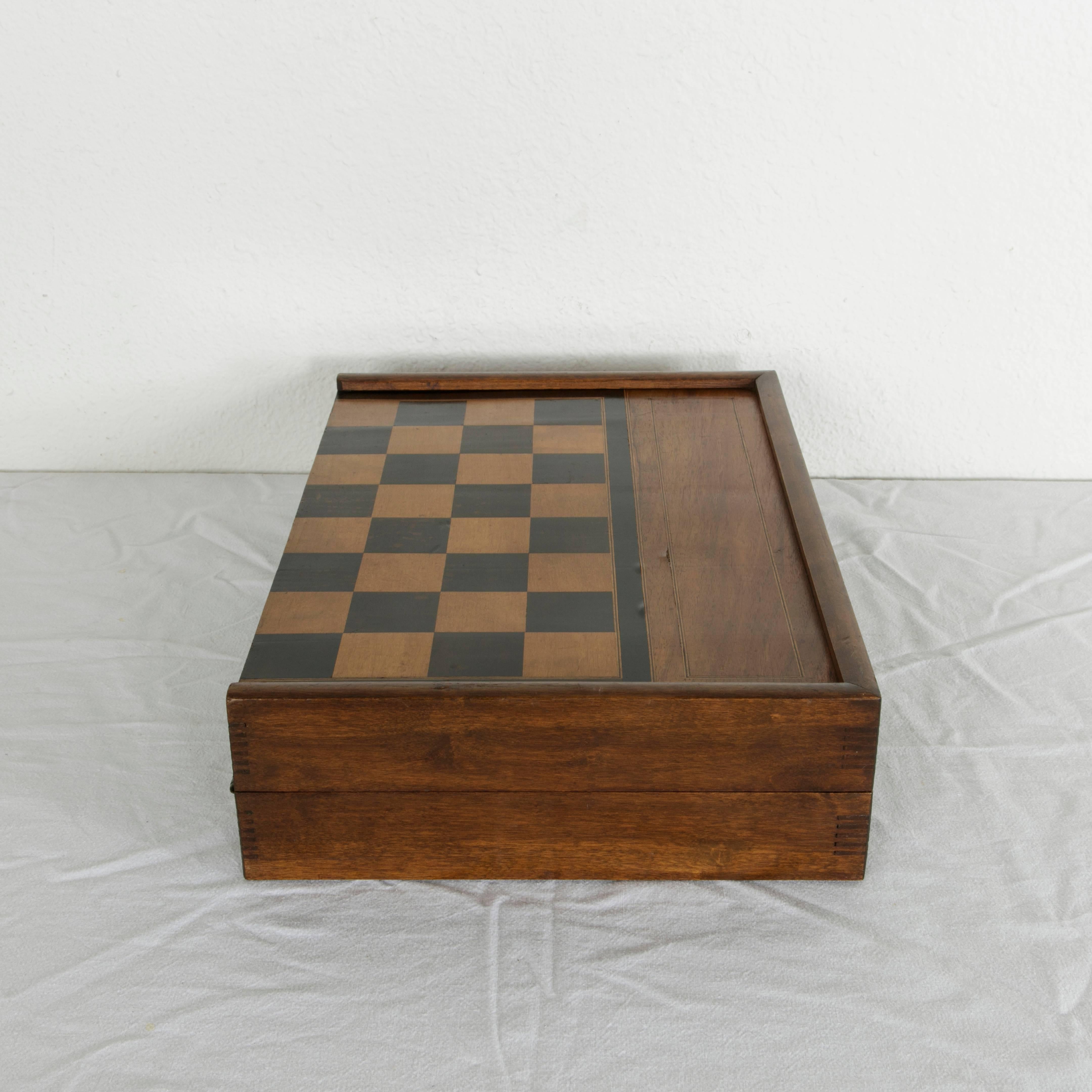 Fruitwood Artisan-Made Parquetry Game Box or Board, Chess Checkers Backgammon, circa 1900