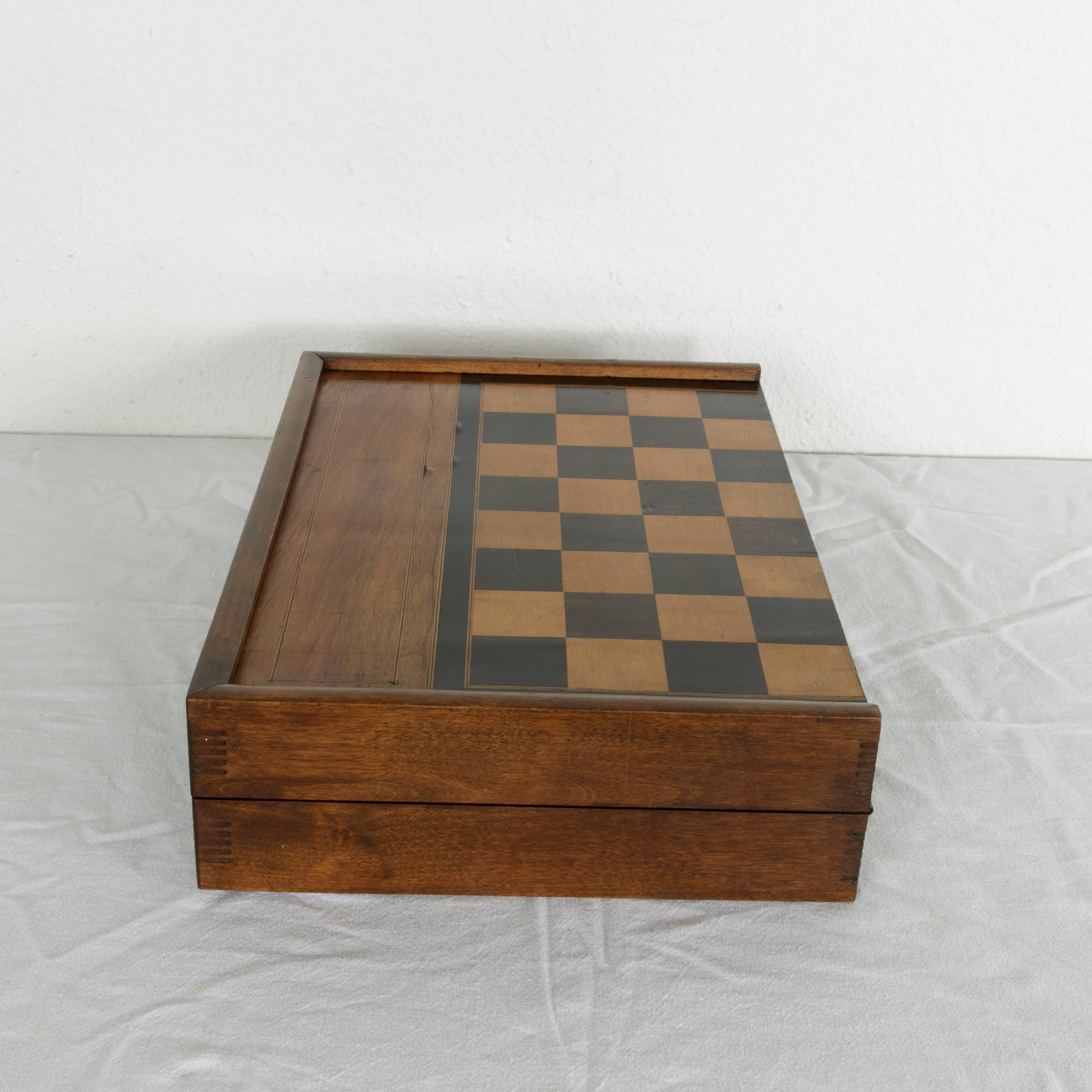 Artisan-Made Parquetry Game Box or Board, Chess Checkers Backgammon, circa 1900 In Excellent Condition In Fayetteville, AR