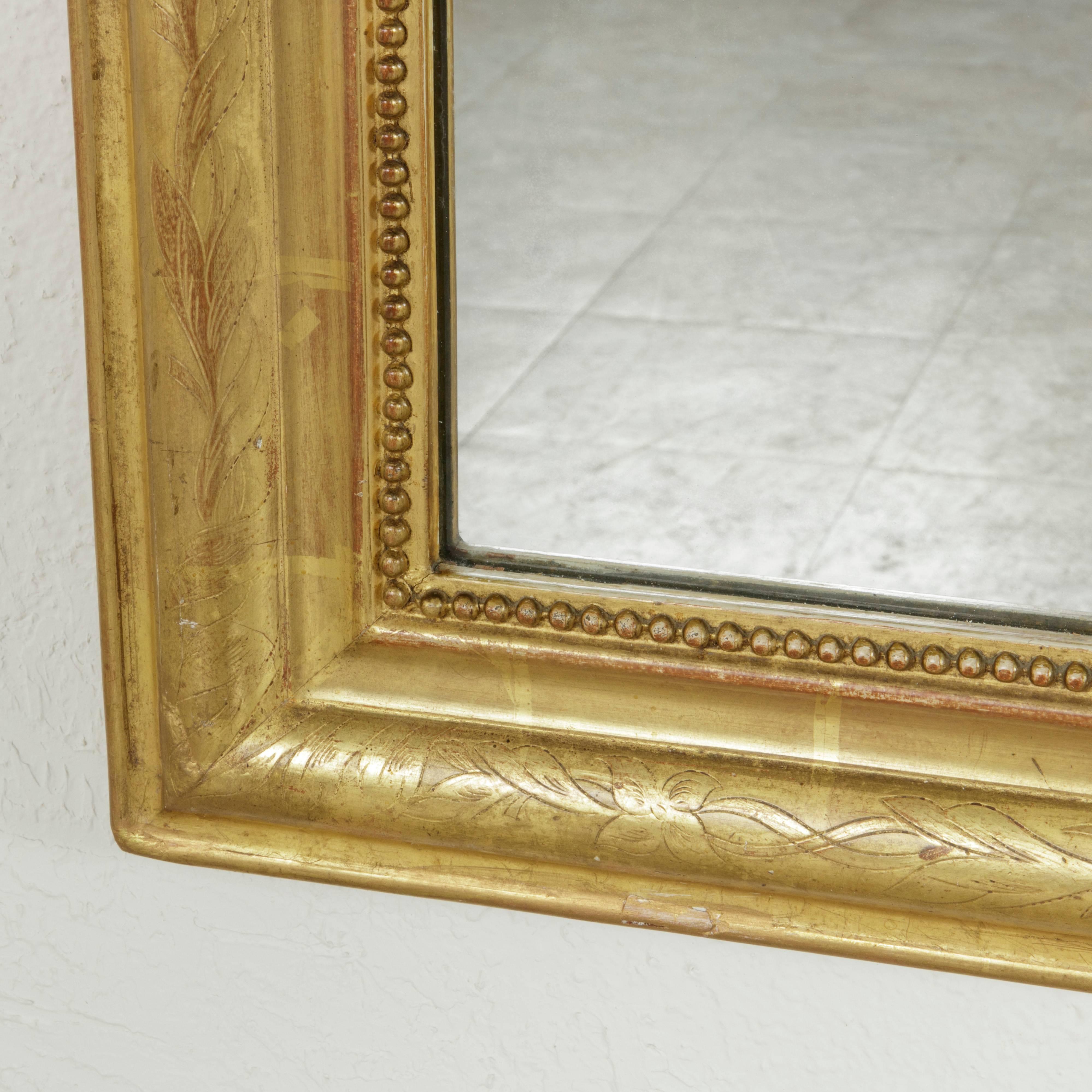 French Incised Gilt Wood Louis Philippe Mirror With Regency Flourish  5