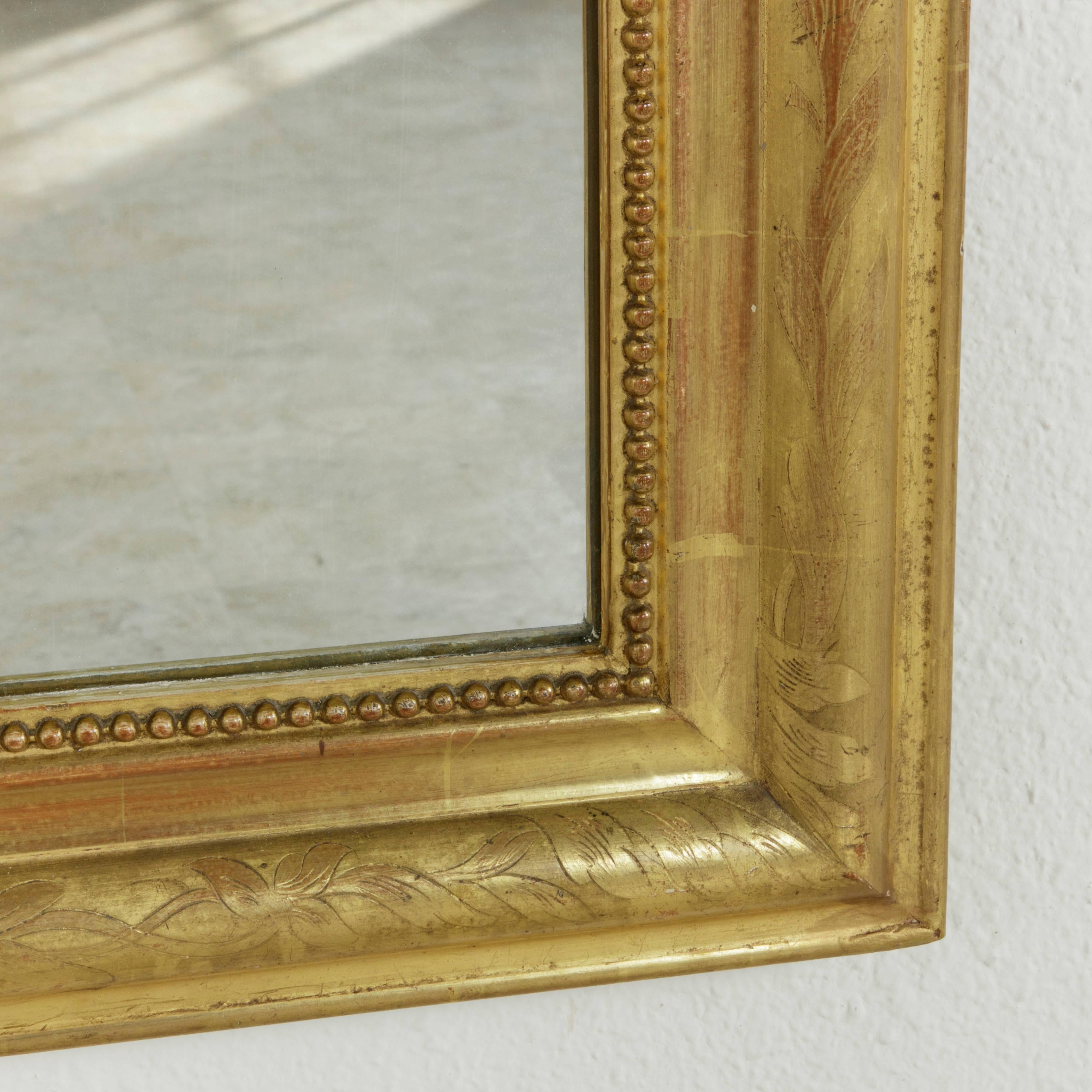 French Incised Gilt Wood Louis Philippe Mirror With Regency Flourish  3