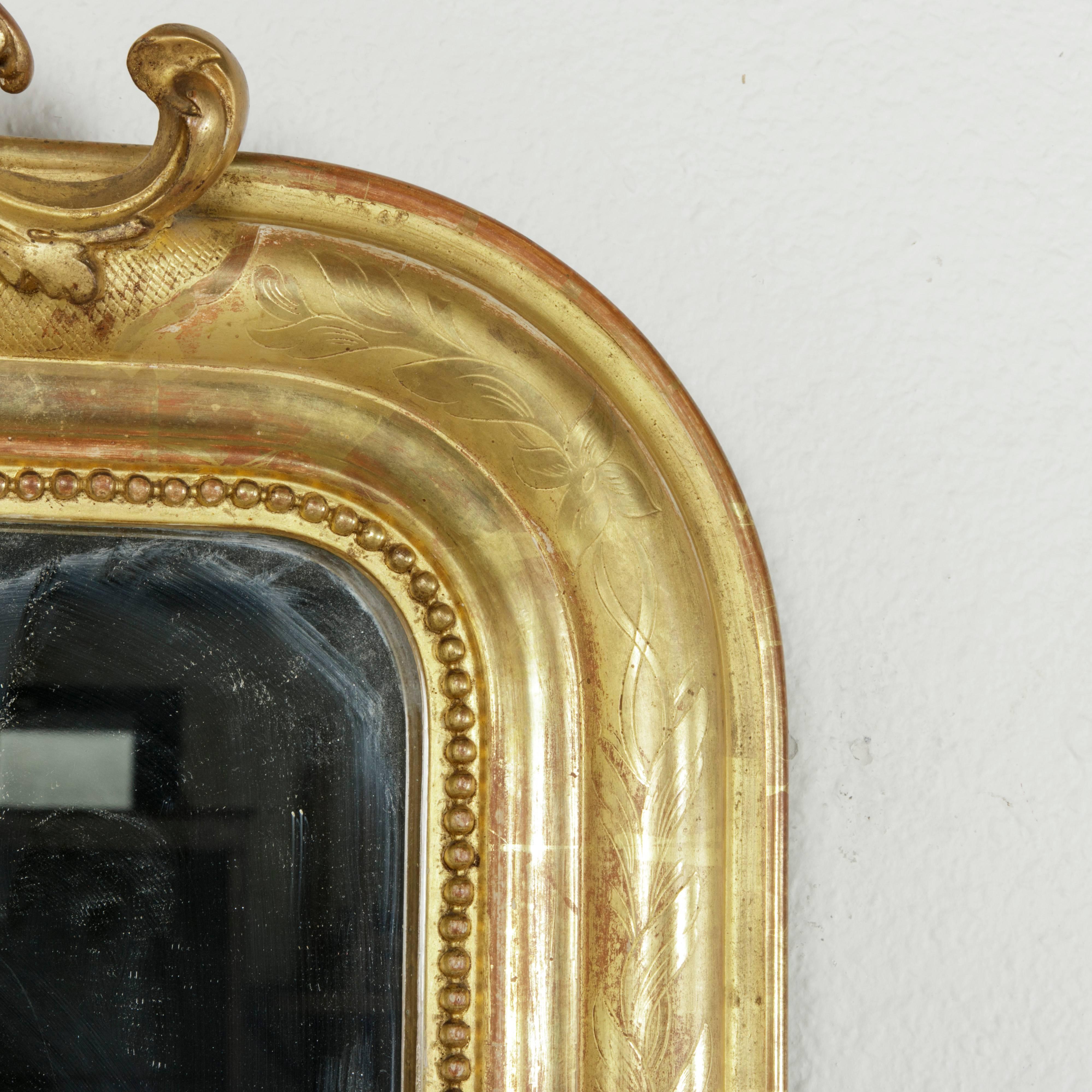 French Incised Gilt Wood Louis Philippe Mirror With Regency Flourish  2