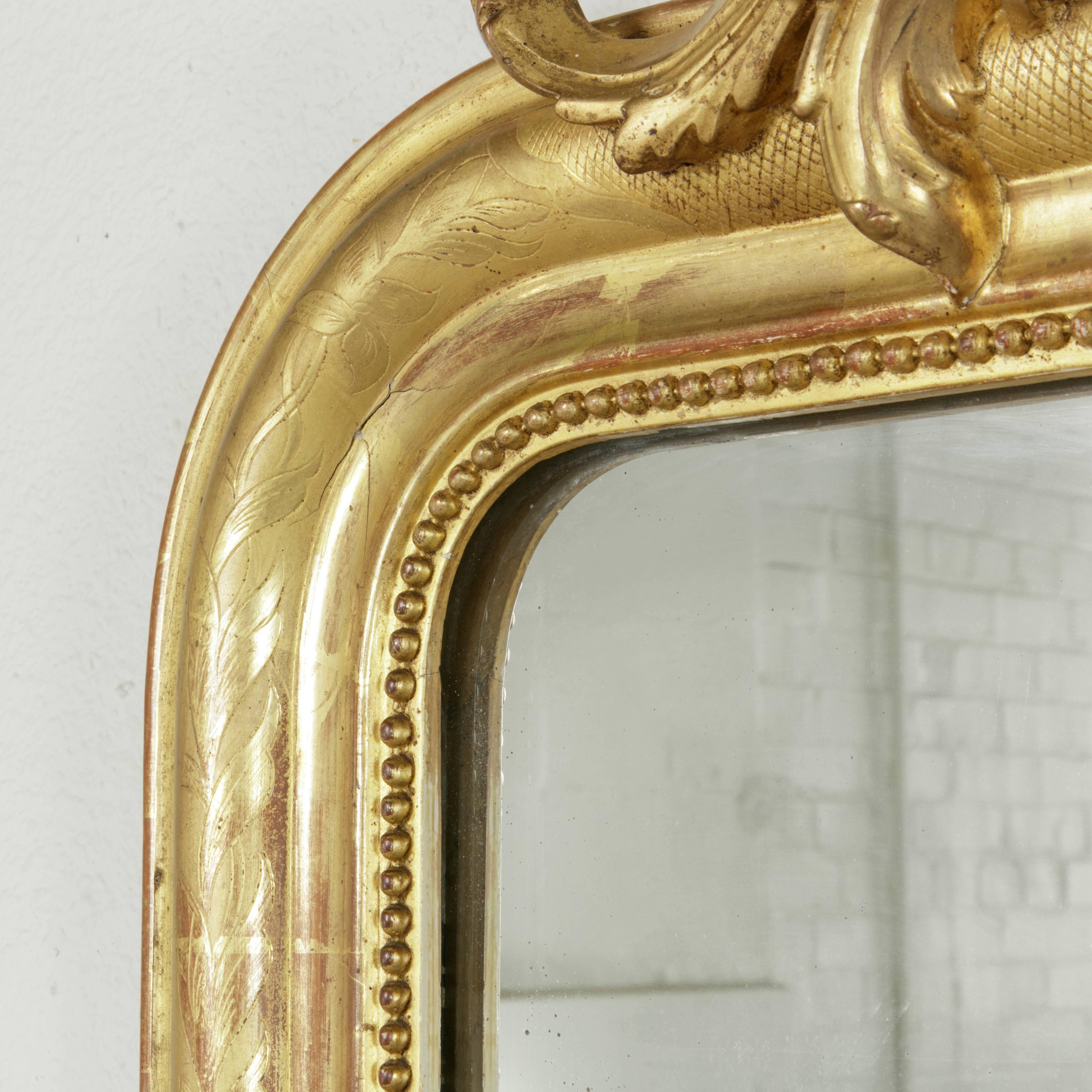 French Incised Gilt Wood Louis Philippe Mirror With Regency Flourish  4