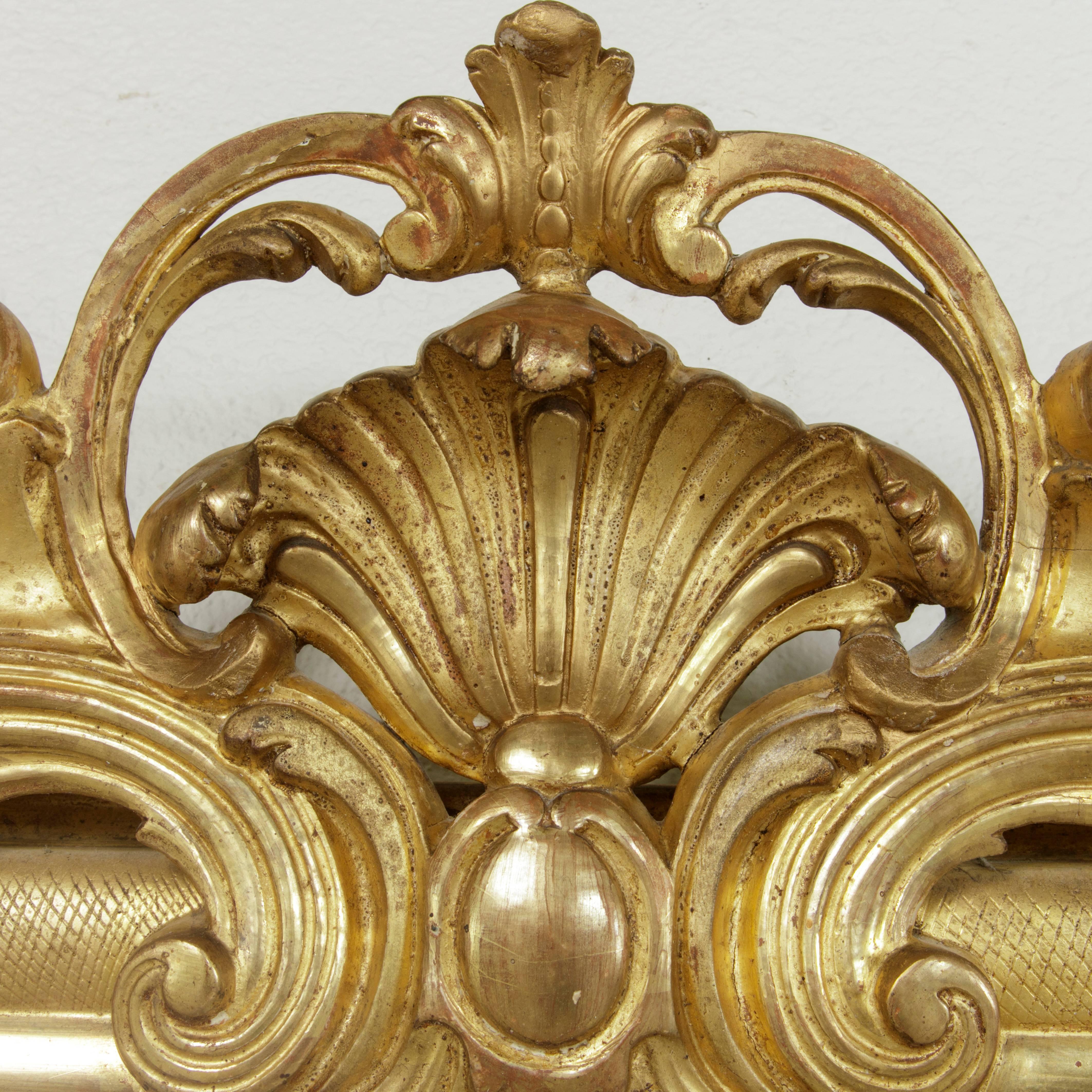 French Incised Gilt Wood Louis Philippe Mirror With Regency Flourish  In Good Condition In Fayetteville, AR
