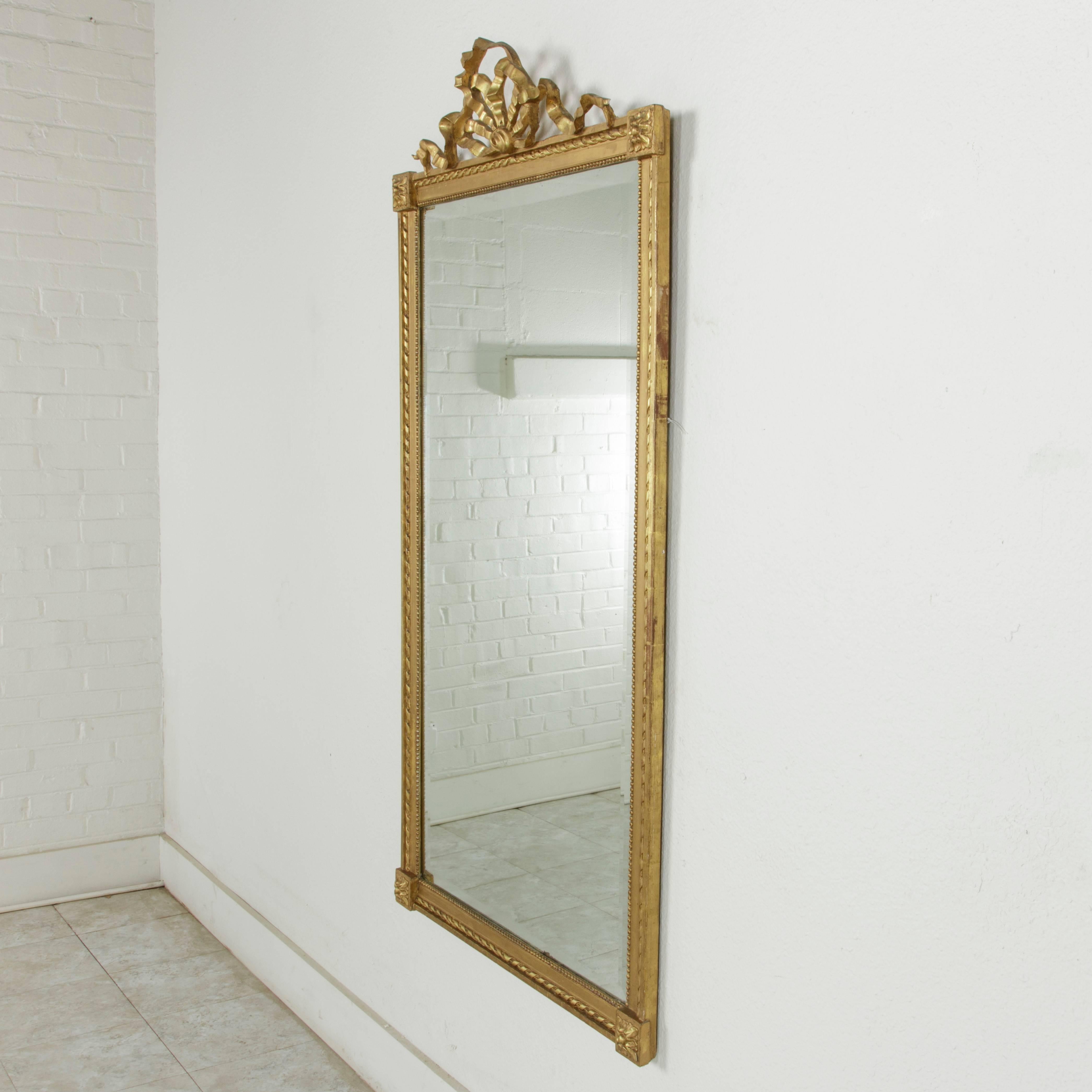 19th Century French Louis XVI Style Giltwood Mirror with Ribbon and Bow Motif 6