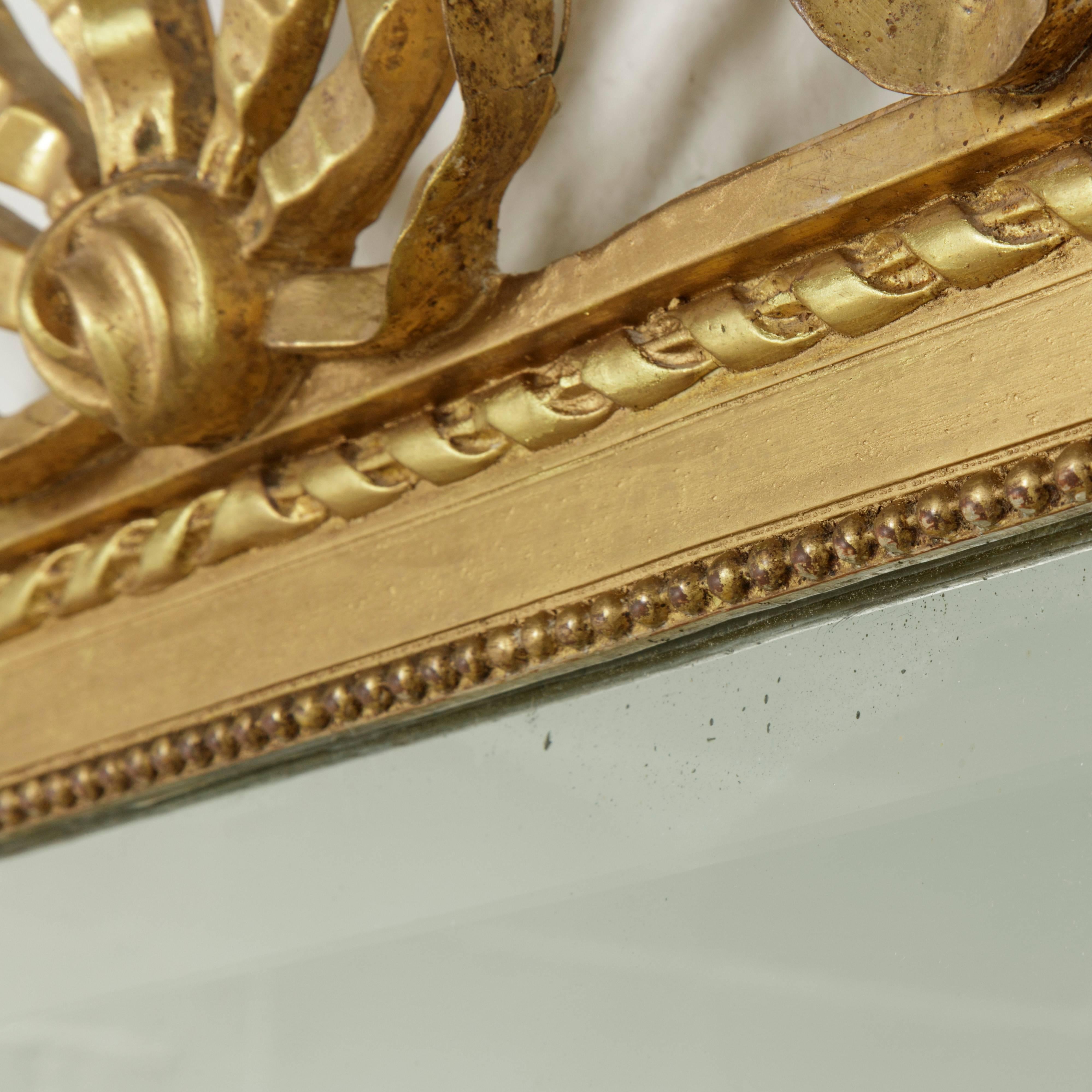 19th Century French Louis XVI Style Giltwood Mirror with Ribbon and Bow Motif 1