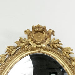 19th Century French Giltwood Regency Style Oval Mirror, Powder Bath Scale