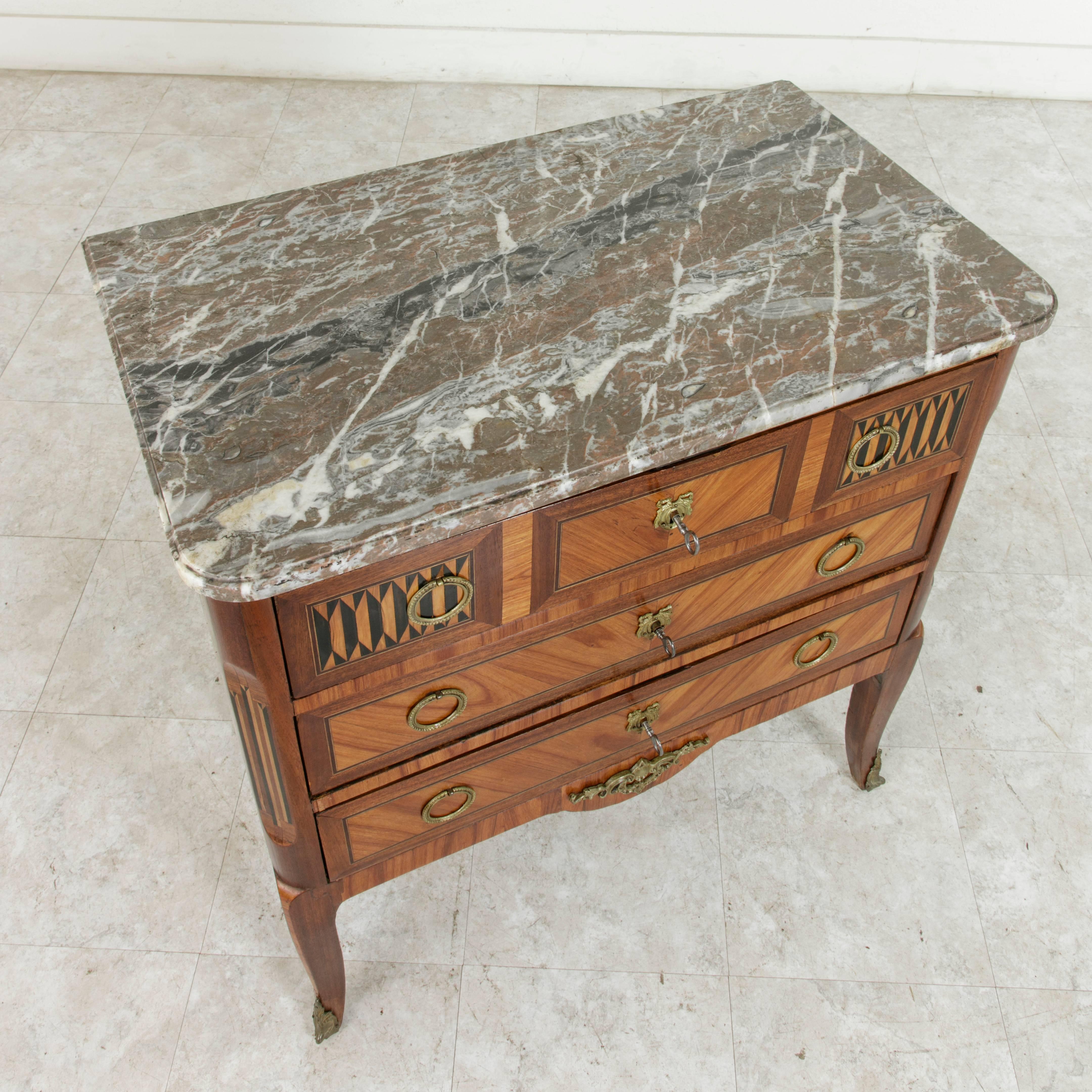 Small-Scale French Transition Style Marquetry Commode, Chest, Nightstand 2