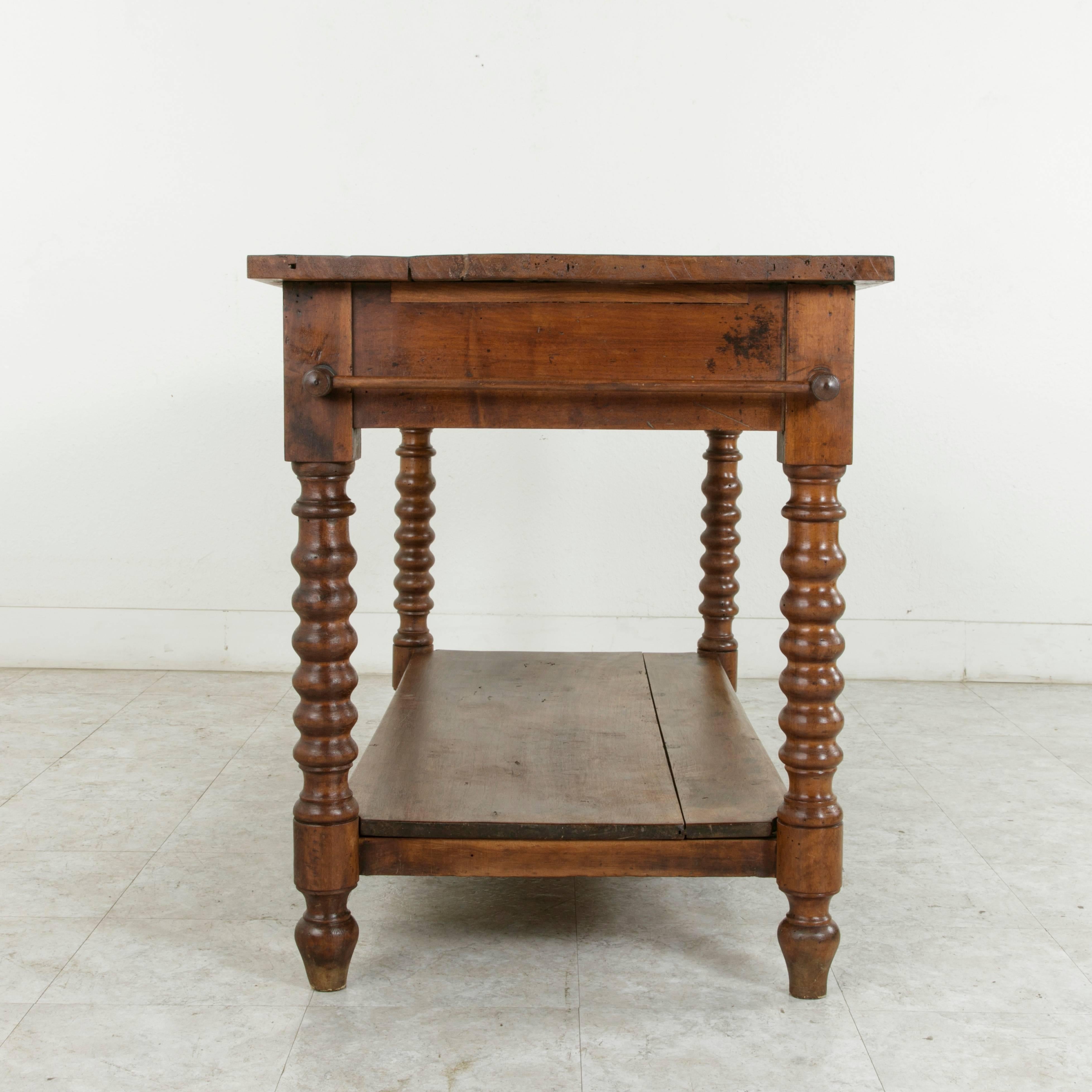 19th Century French Walnut Draper's Table or Kitchen Island with Drawer 3