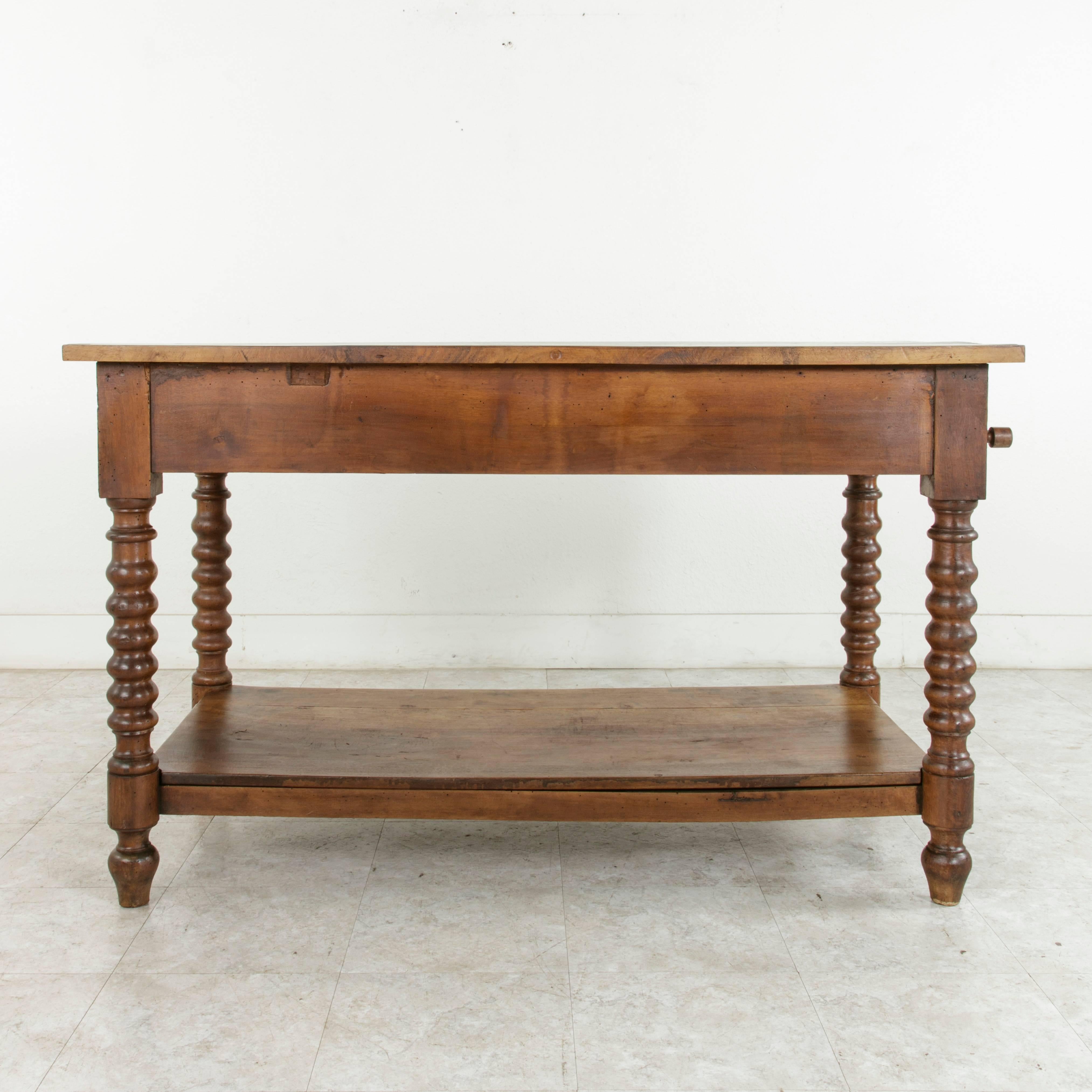 19th Century French Walnut Draper's Table or Kitchen Island with Drawer 2