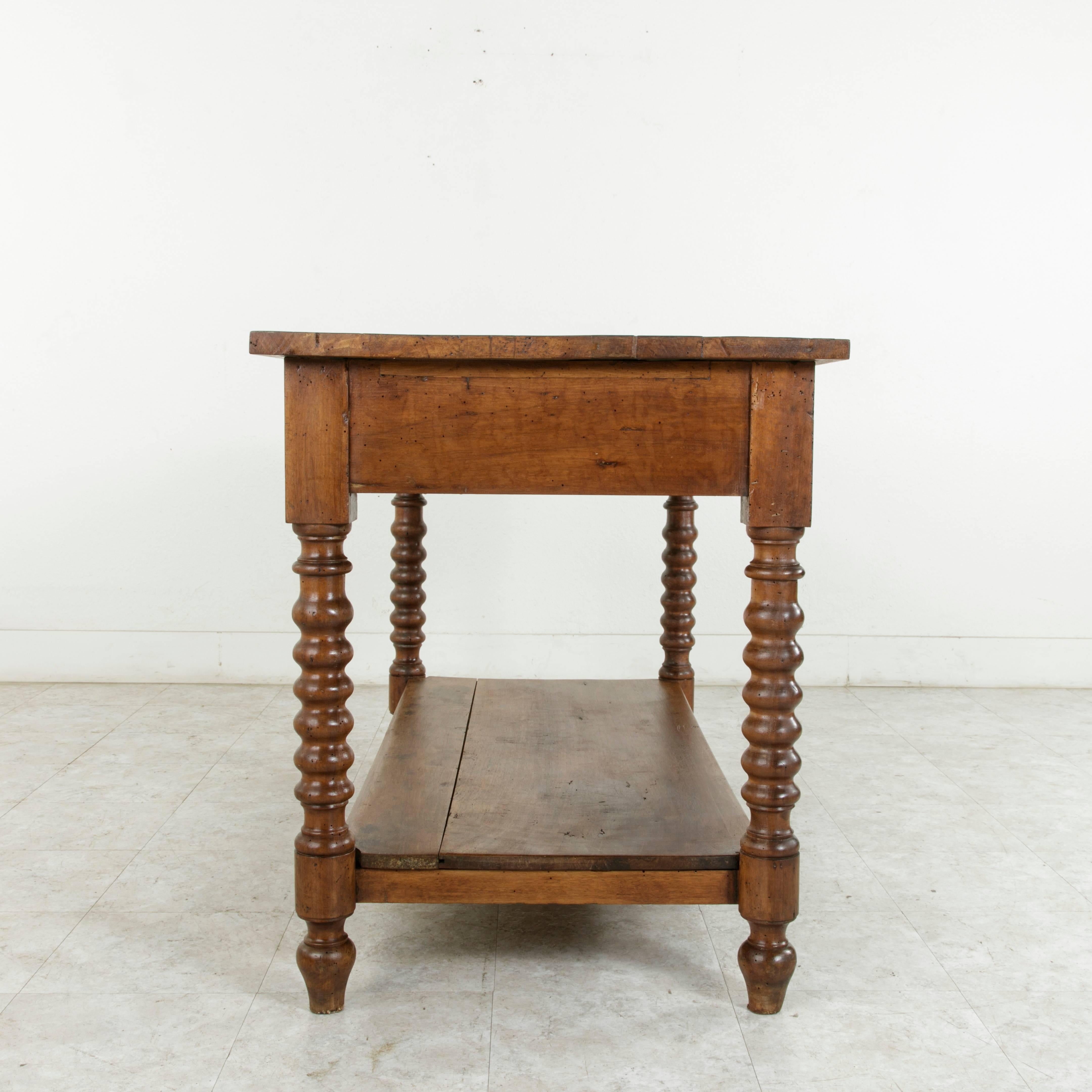 19th Century French Walnut Draper's Table or Kitchen Island with Drawer 1