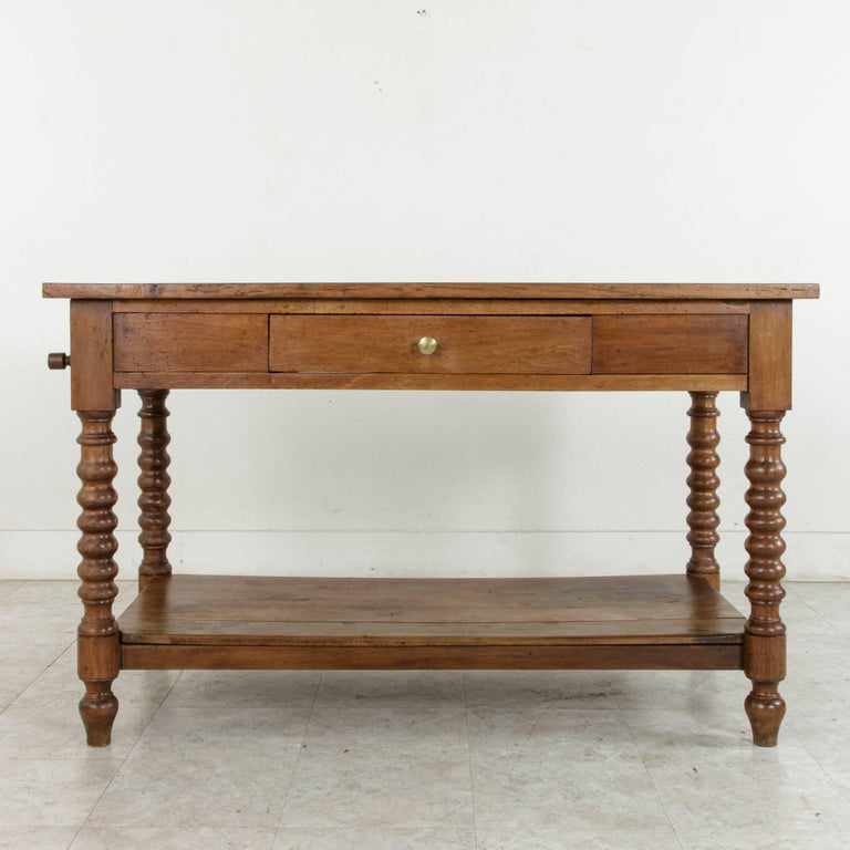 19th Century French Walnut Draper's Table or Kitchen Island with Drawer ...