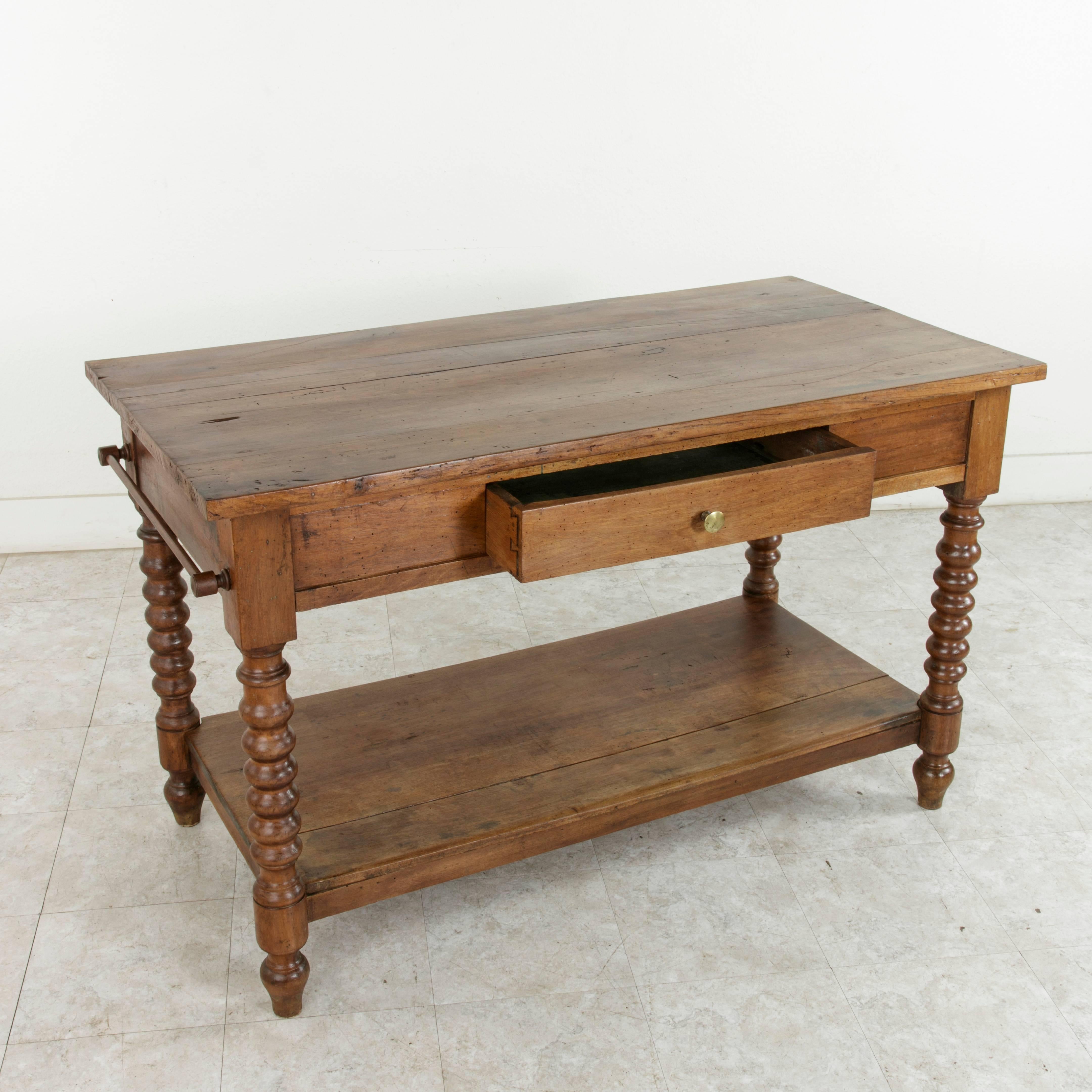 19th Century French Walnut Draper's Table or Kitchen Island with Drawer 6
