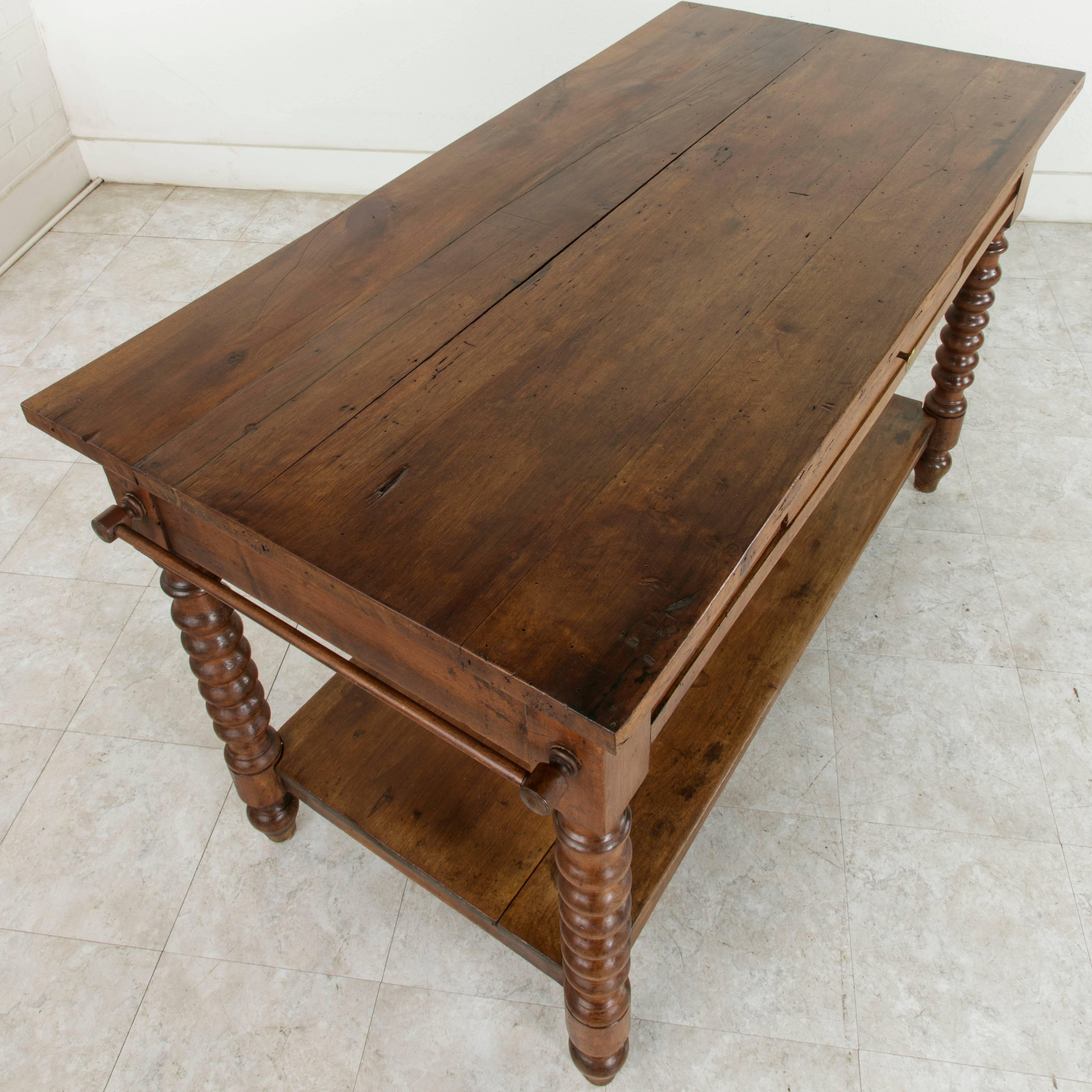 19th Century French Walnut Draper's Table or Kitchen Island with Drawer 4