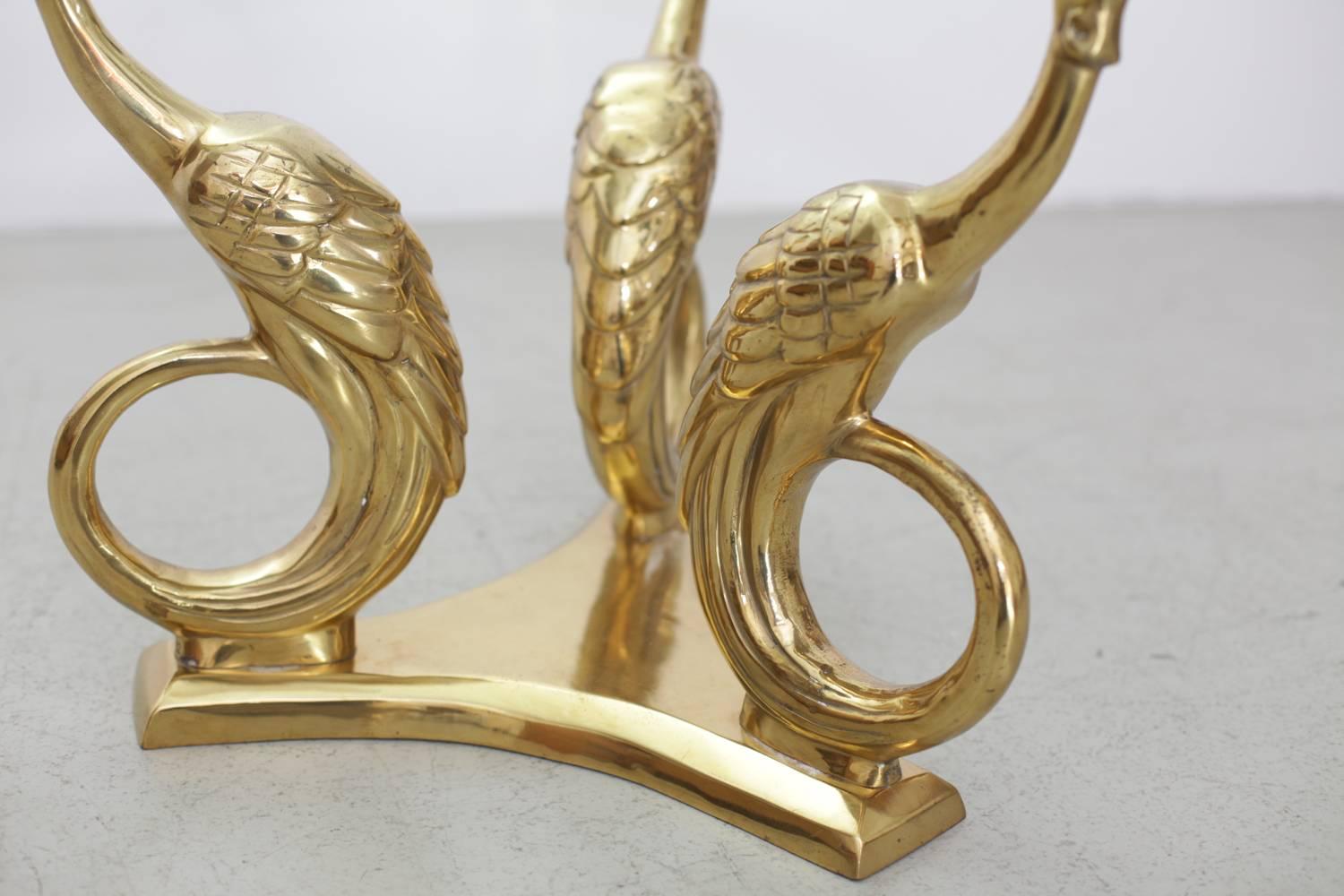Hollywood Regency Massive Round Brass Coffee or Side Table with Peacocks