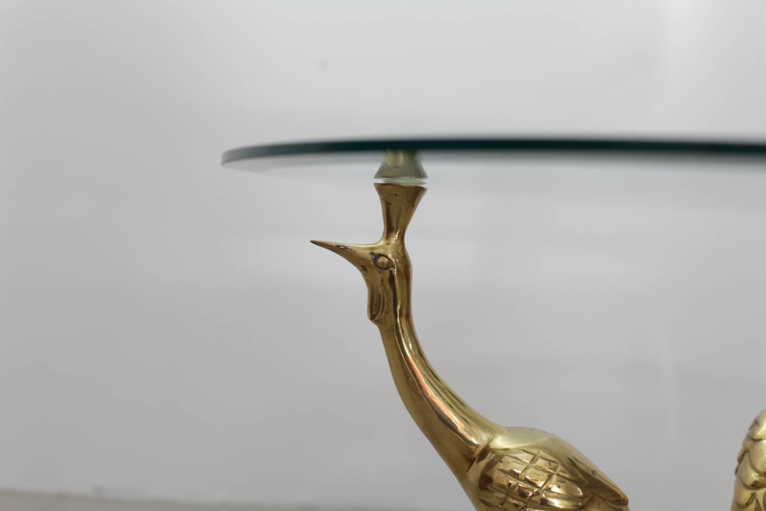Late 20th Century Massive Round Brass Coffee or Side Table with Peacocks