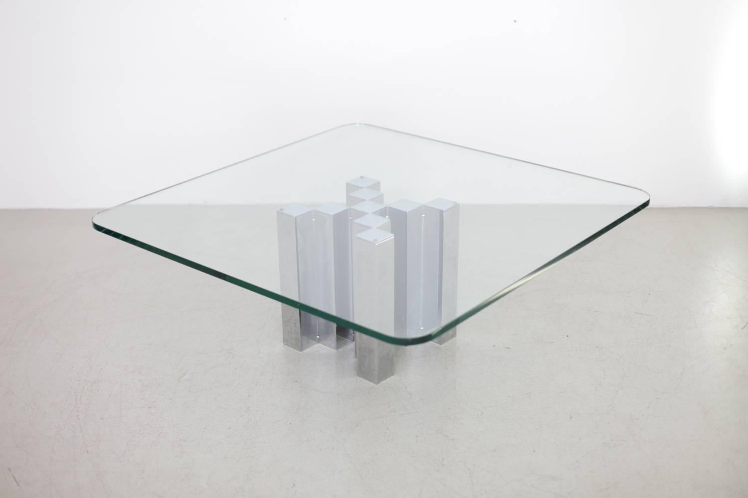 Huge and Massive Chrome and Glass Coffee Table Attributed to Willy Rizzo In Excellent Condition For Sale In Berlin, BE