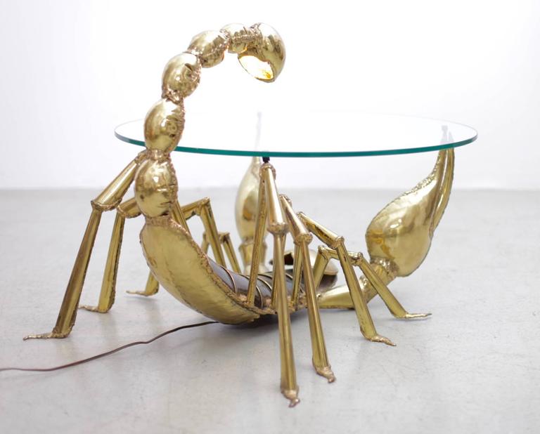 Rare Illuminated Brass Scorpion Coffee Table by Jacques DuvalBrasseur
