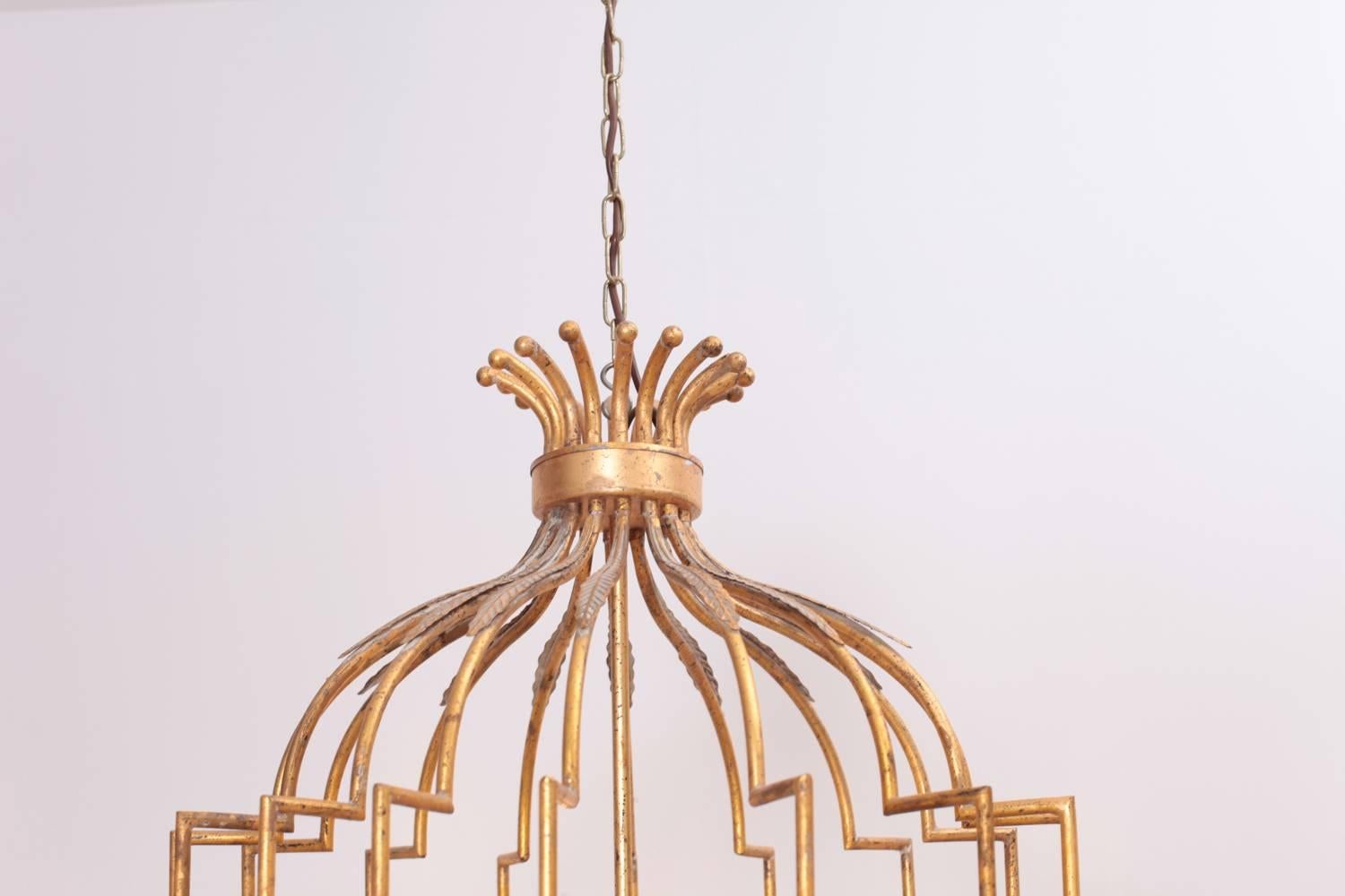 French Extraordinary Huge Gilted Metal Chandelier from a Villa in France For Sale