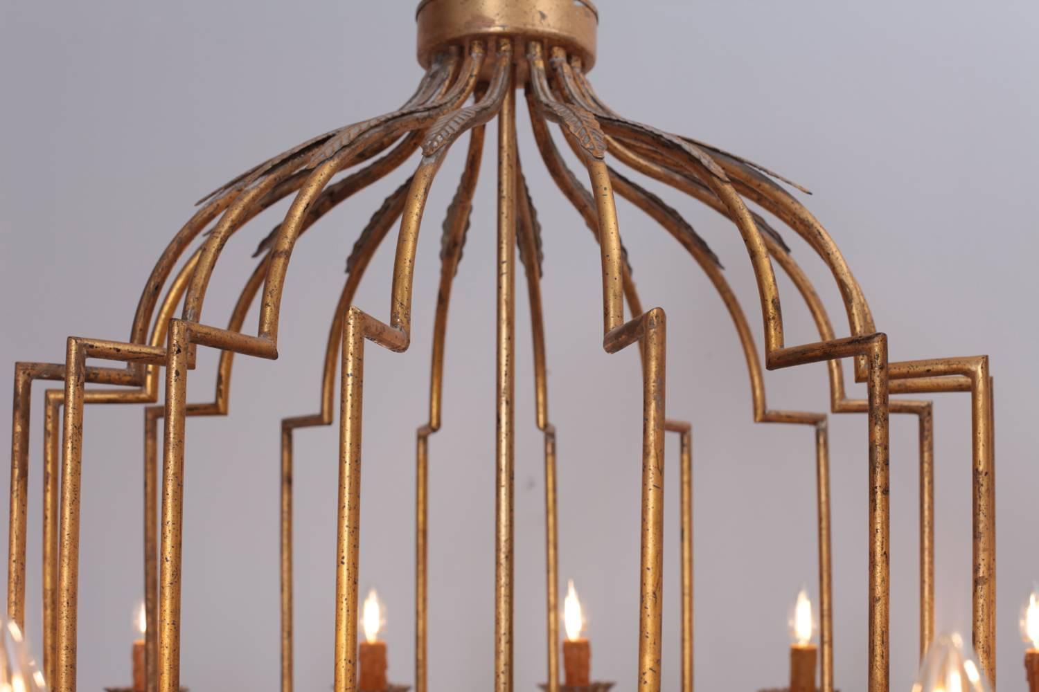 Mid-20th Century Extraordinary Huge Gilted Metal Chandelier from a Villa in France For Sale