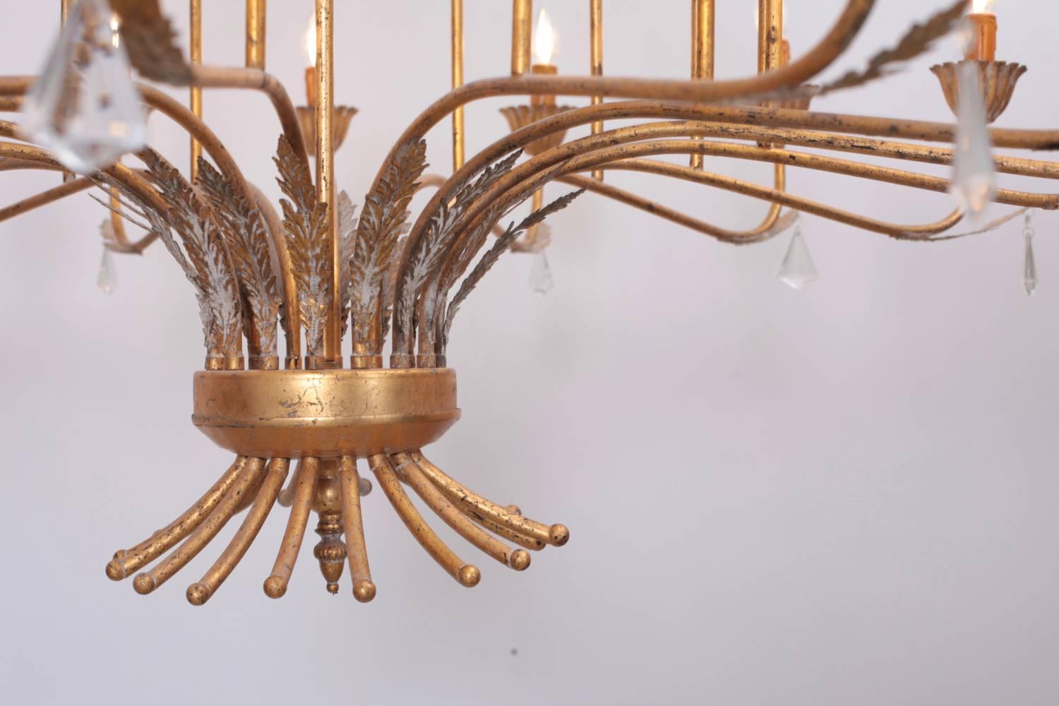 Gold Plate Extraordinary Huge Gilted Metal Chandelier from a Villa in France For Sale