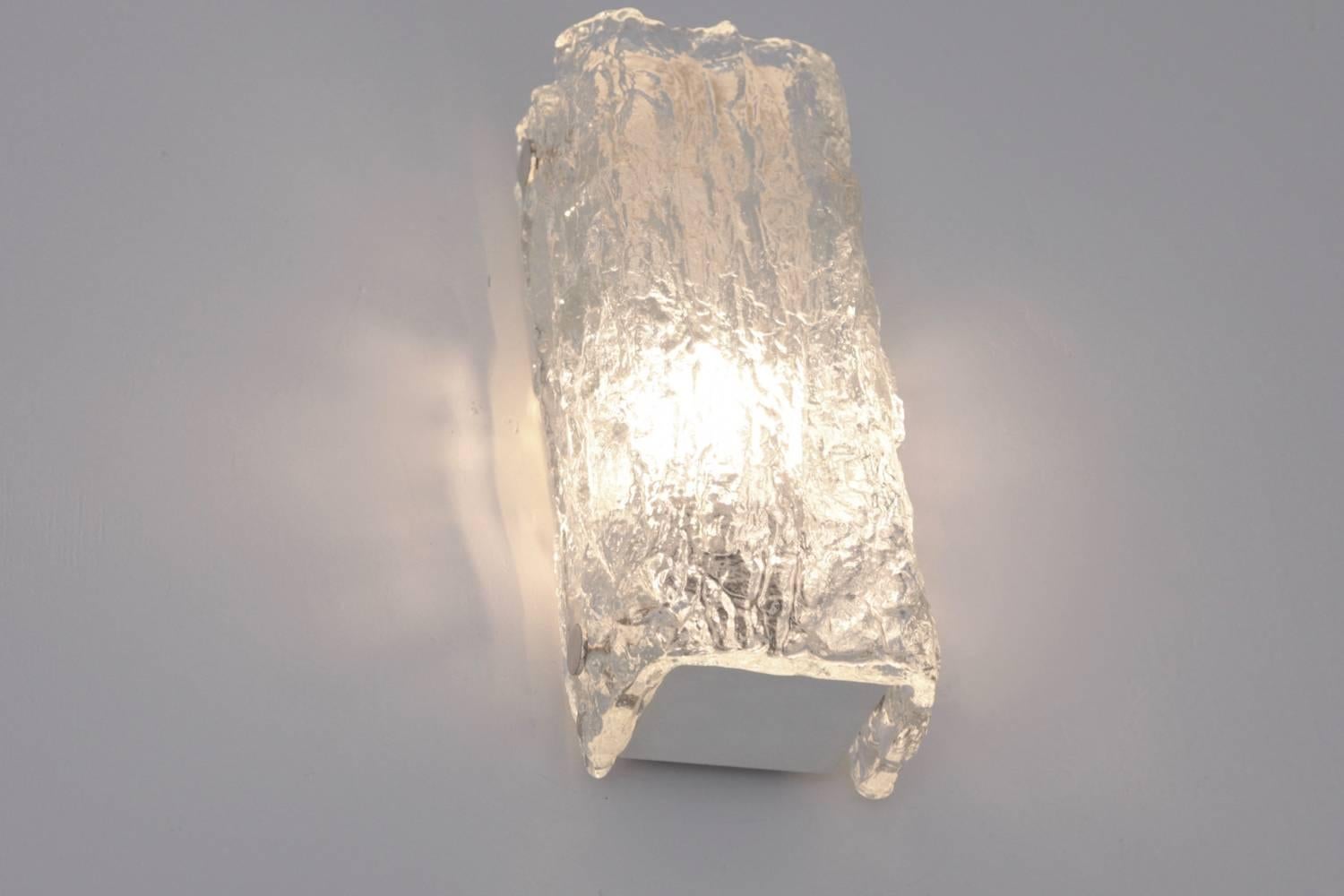 Mid-Century Modern One of Five Ice Glass Sconces of Wall Lights by Kaiser Leuchten For Sale
