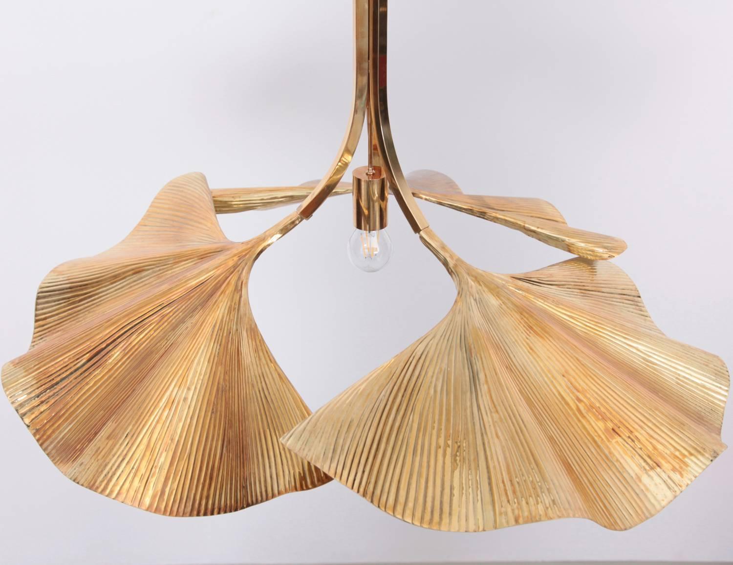 Very Rare Huge Ginkgo Leaf Brass Chandelier by Tommaso Barbi at 1stdibs