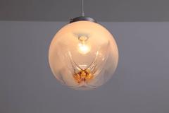 Pendant with Globes of Frosted-to-Clear Glass with Amber Inclusions, Italy 1970