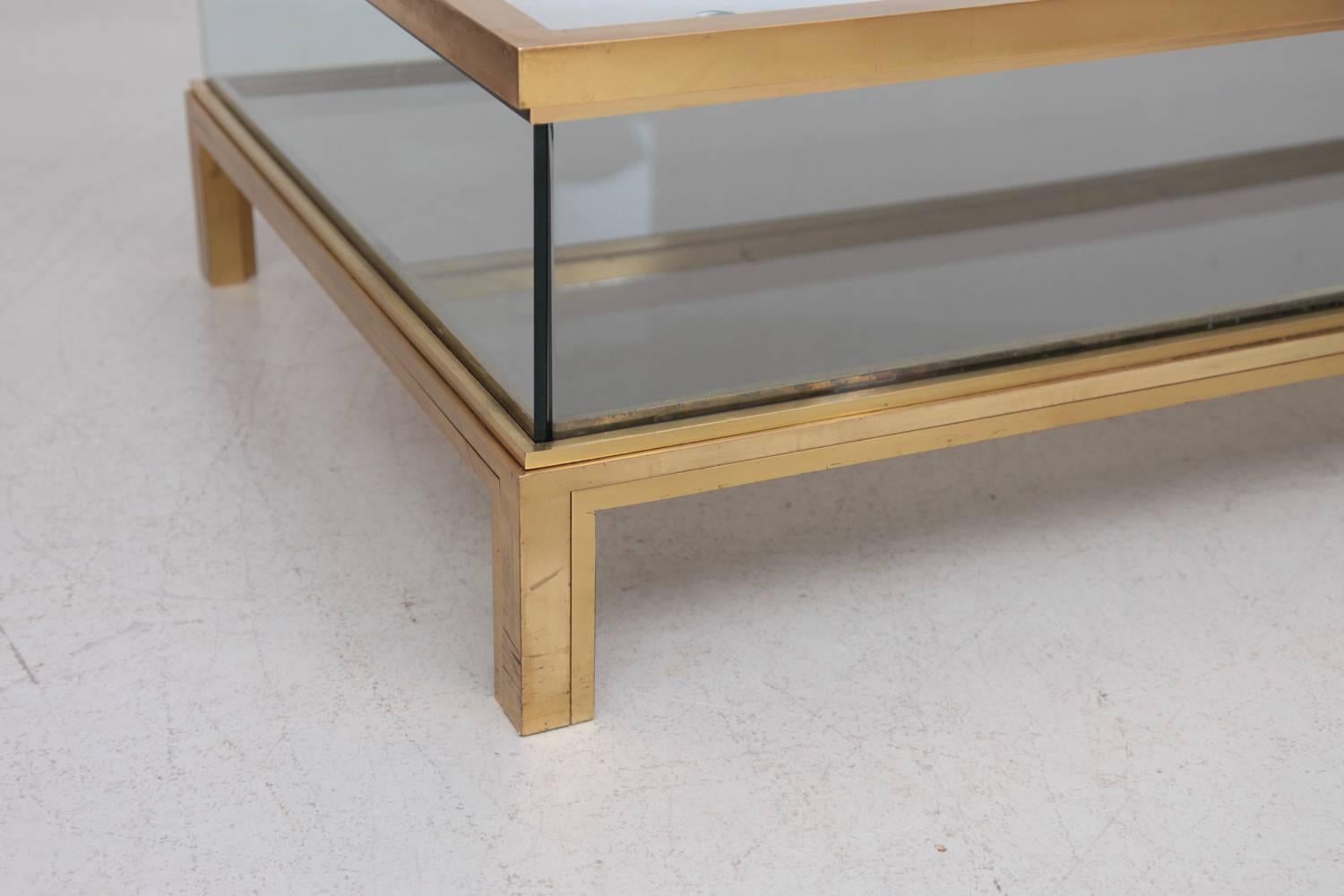 Glass Spectacular Huge Brass Sliding Top Coffee Table by Maison Jansen