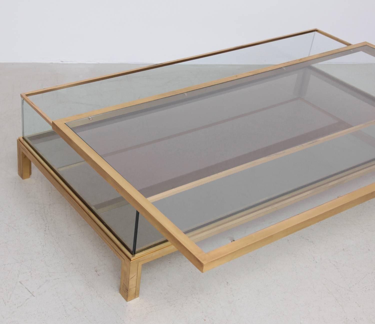 Late 20th Century Spectacular Huge Brass Sliding Top Coffee Table by Maison Jansen