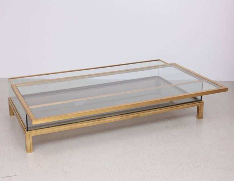Spectacular Huge Brass Sliding Top Coffee Table By Maison Jansen At Spectacular Huge Glass Table With Sliding Top By Maison Jansen Frame Has An Total Original