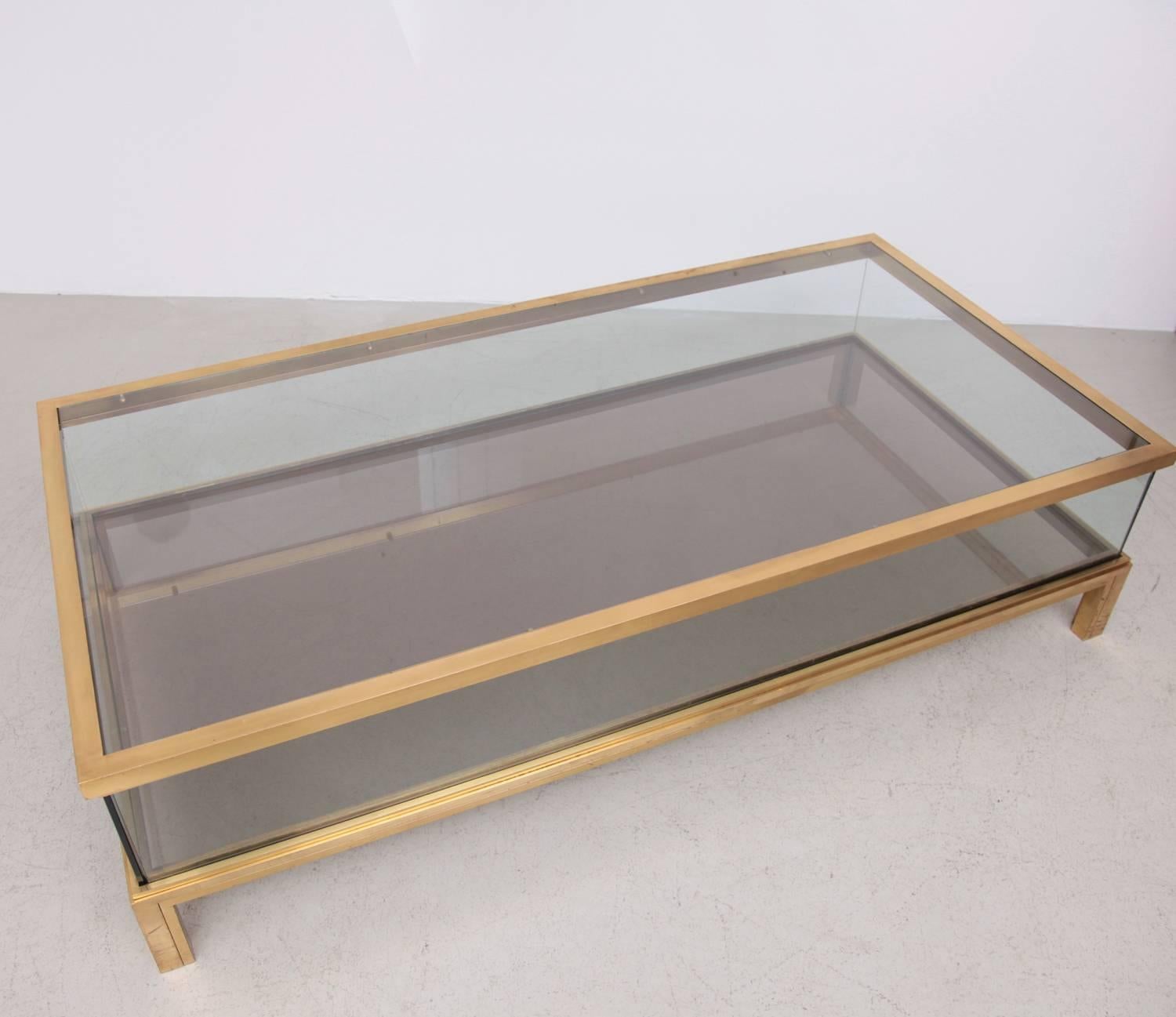 French Spectacular Huge Brass Sliding Top Coffee Table by Maison Jansen