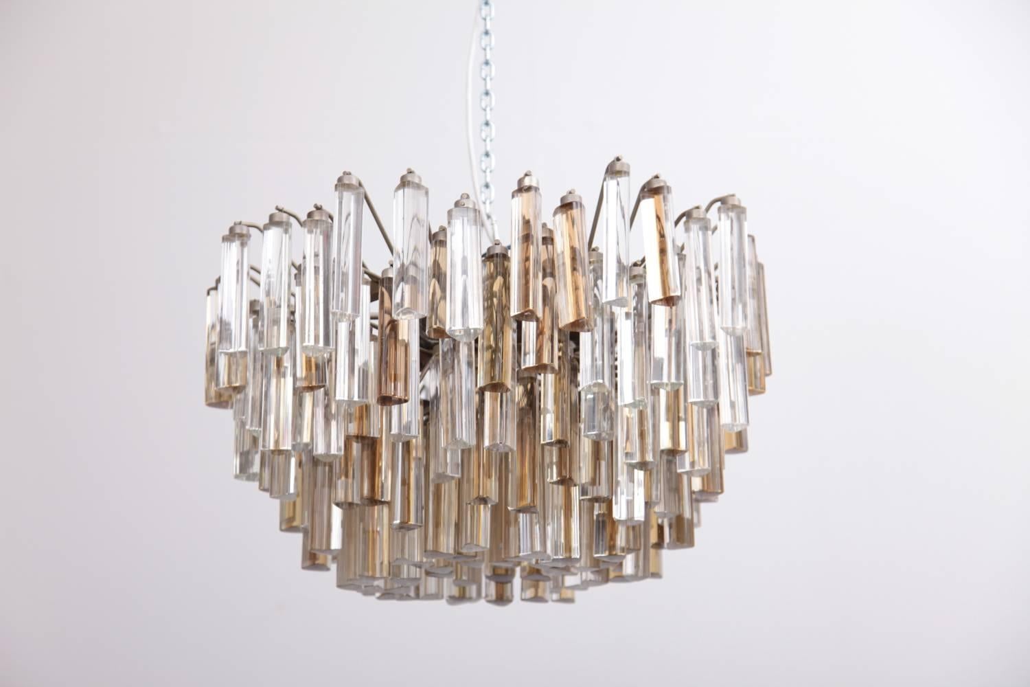 Mid-Century Modern XL Venini Chandelier in Murano Amber and Clear Glass, 1960s