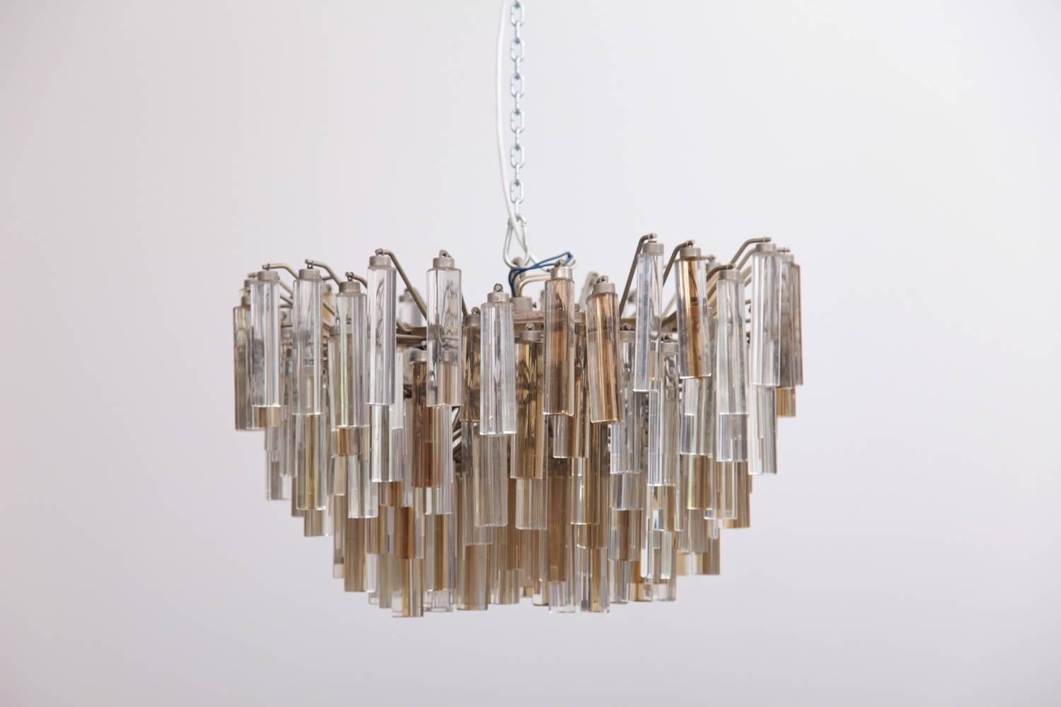 Italian XL Venini Chandelier in Murano Amber and Clear Glass, 1960s