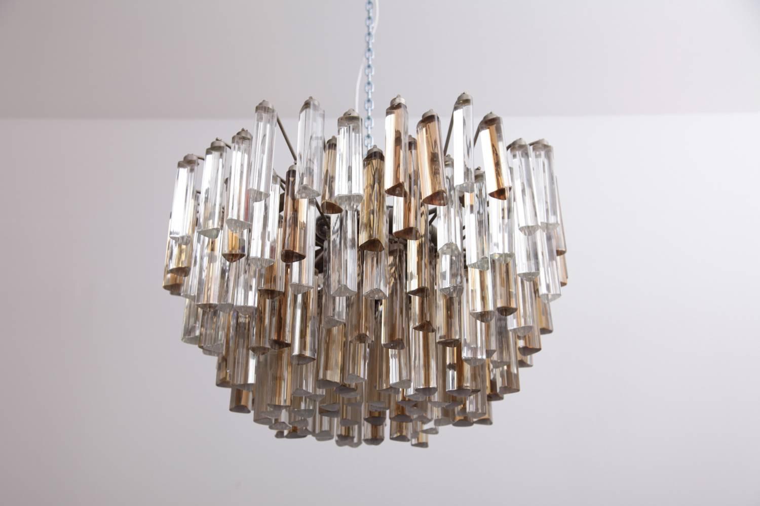 XL Venini Chandelier in Murano Amber and Clear Glass, 1960s In Good Condition In Berlin, BE