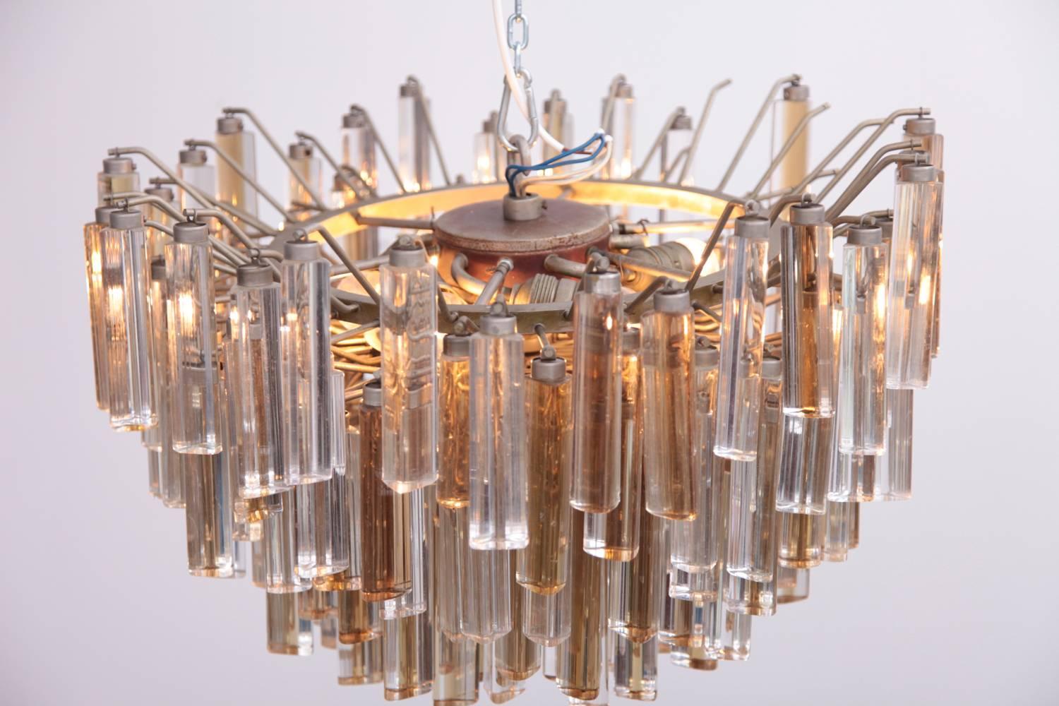 Mid-20th Century XL Venini Chandelier in Murano Amber and Clear Glass, 1960s