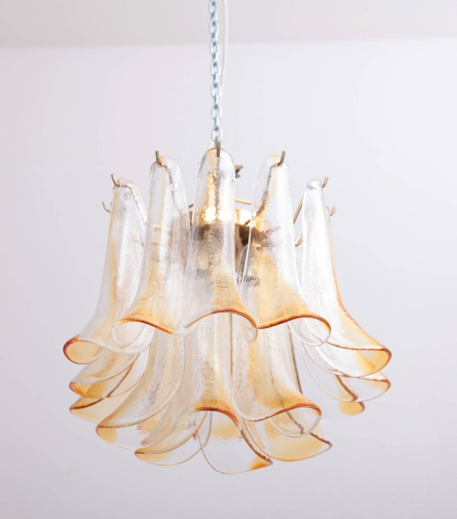 Mid-Century Modern Pair of Vintage 1960s Murano Glass Chandeliers in Amber For Sale