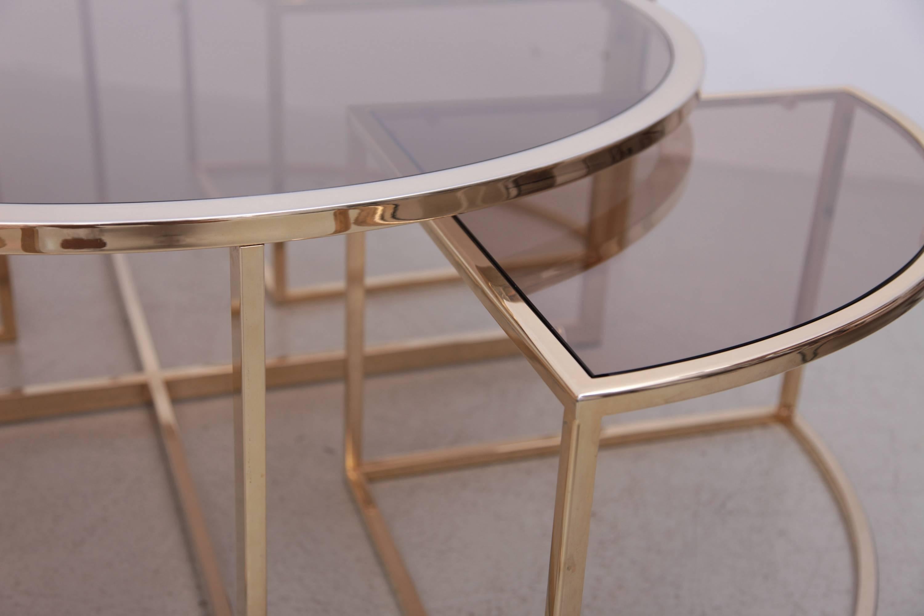 Mid-Century Modern Round Brass Coffee Table with Four Nesting Tables by Maison Charles