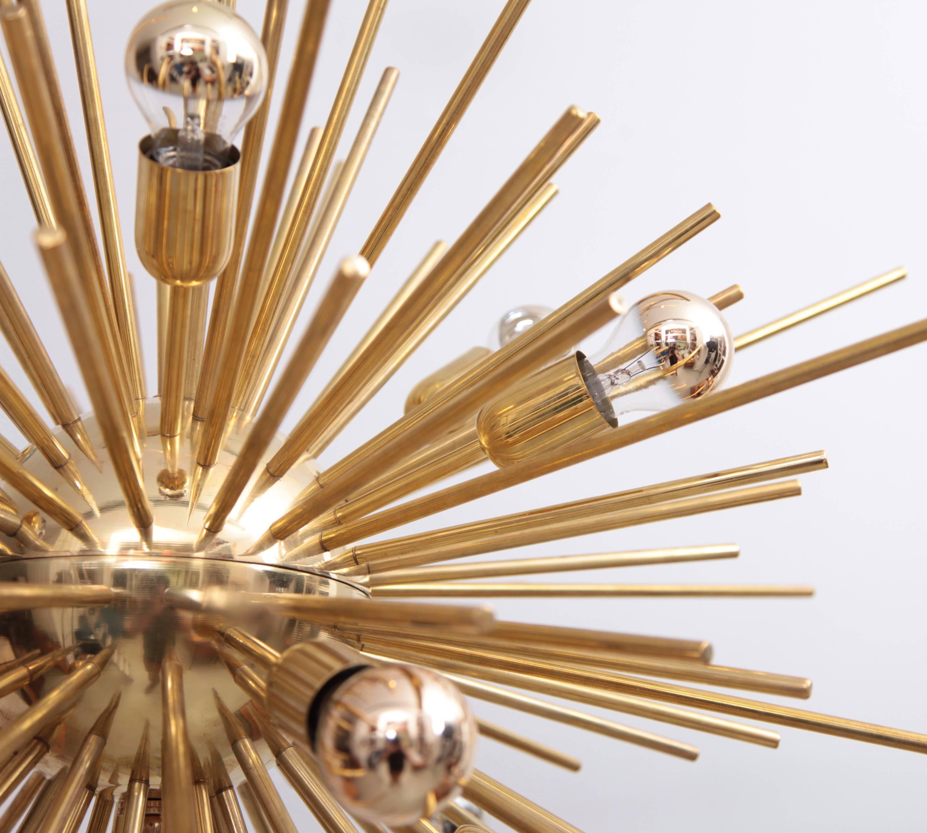 Mid-Century Modern Exceptional Huge Brass Sputnik Chandelier For Sale