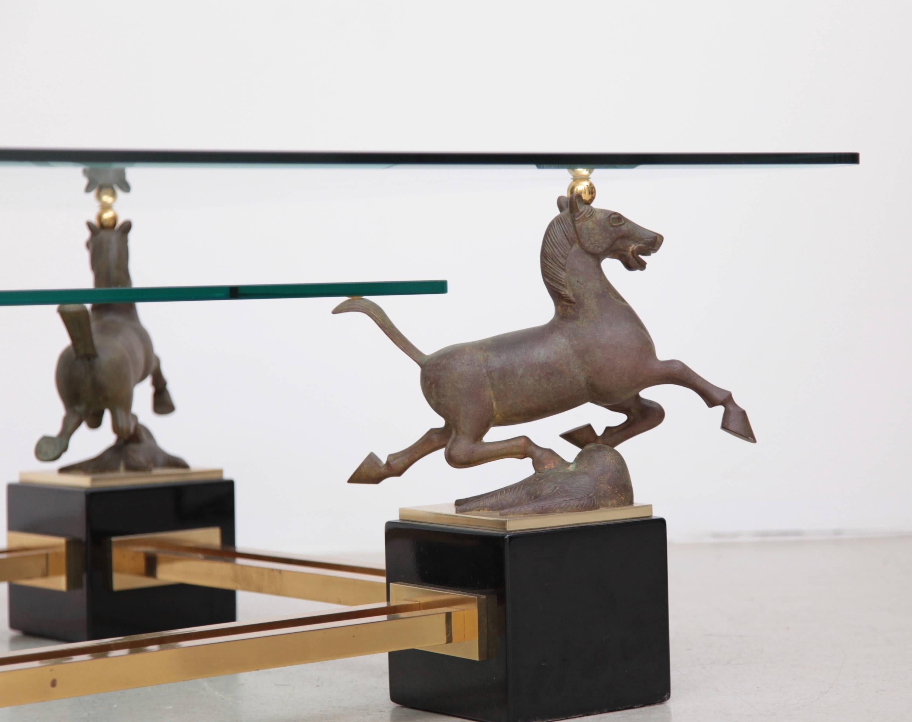 Brass Huge Sculptural Coffee Table Flying Chinese Horses by Maison Charles