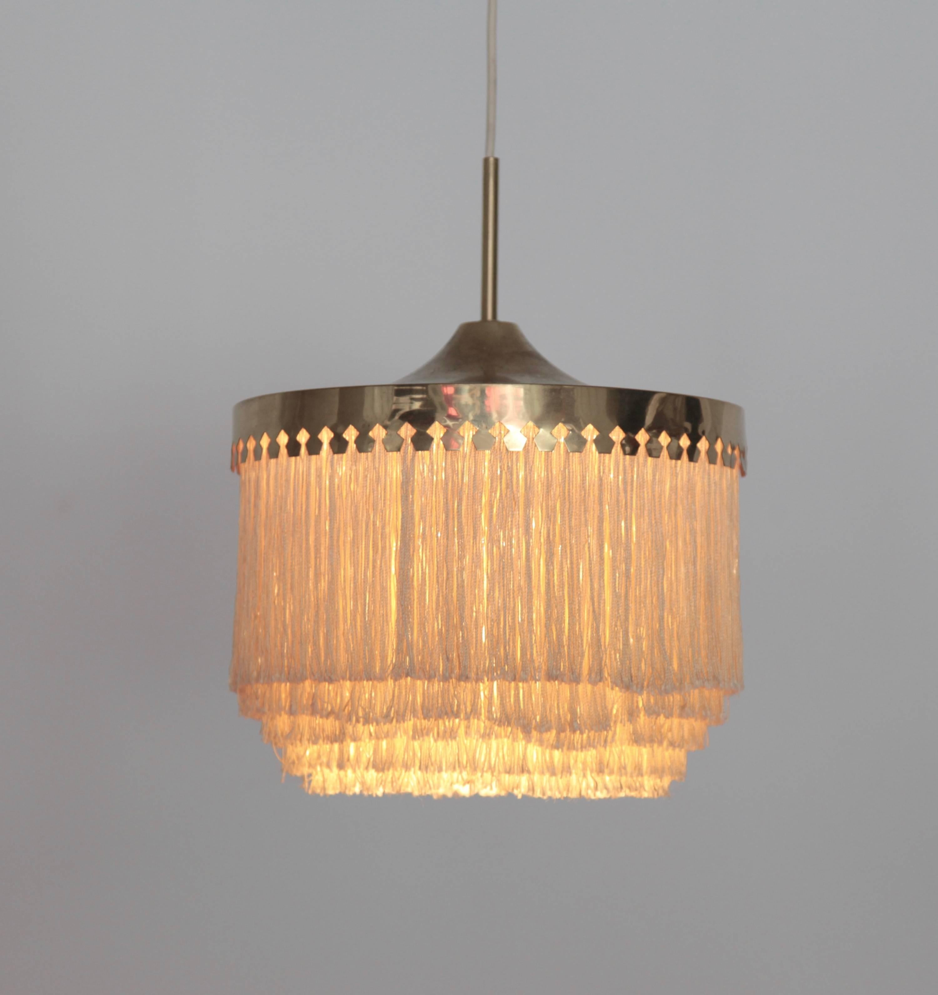 Mid-20th Century Fringed Silk Pendant Light by Hans-Agne Jakobsson Made in Sweden, 1960s