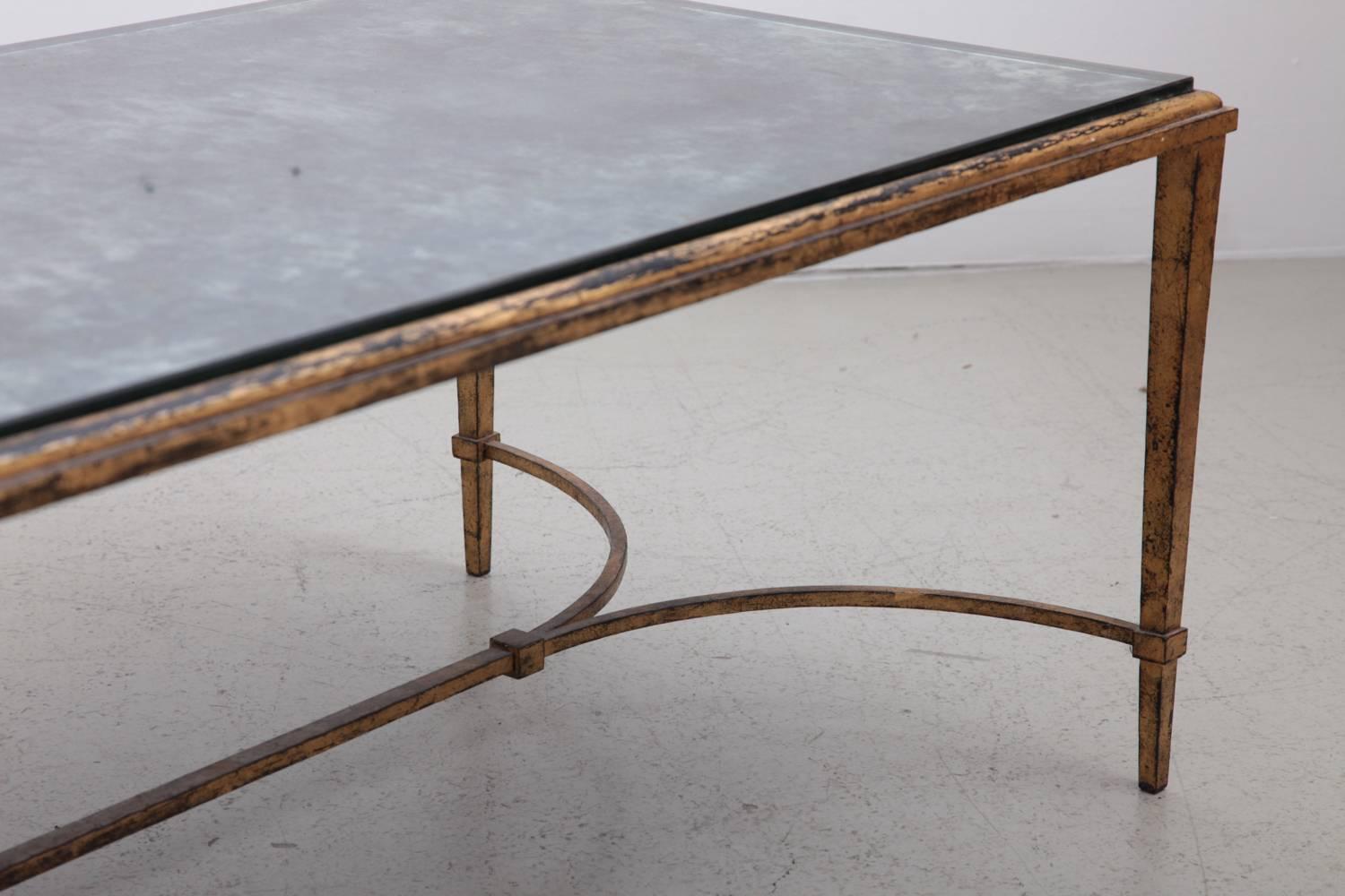 Rare Silver Plated Glass Maison Ramsay Coffee Table in Gold Leaf In Excellent Condition For Sale In Berlin, BE