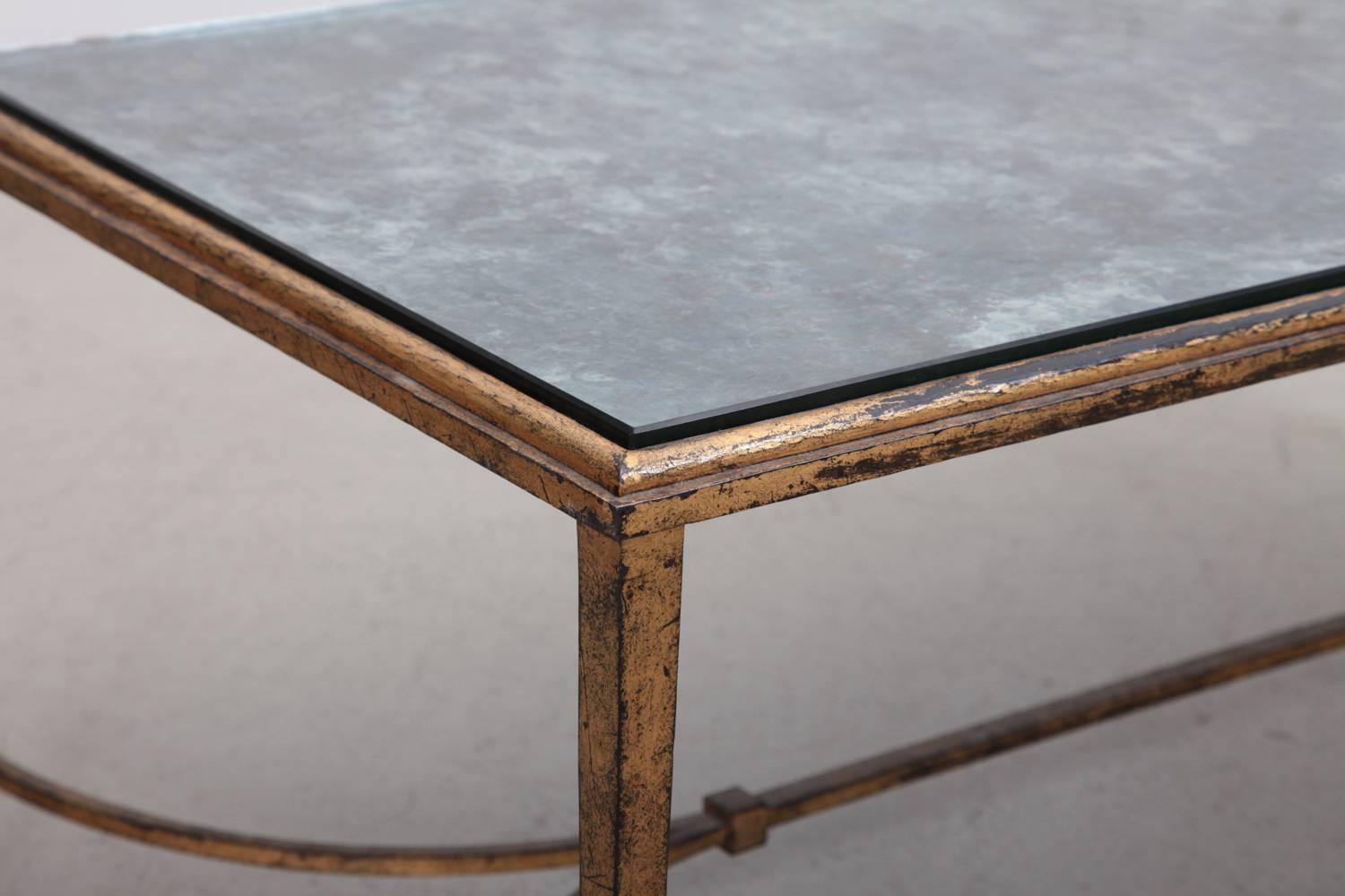 Mid-Century Modern Rare Silver Plated Glass Maison Ramsay Coffee Table in Gold Leaf For Sale